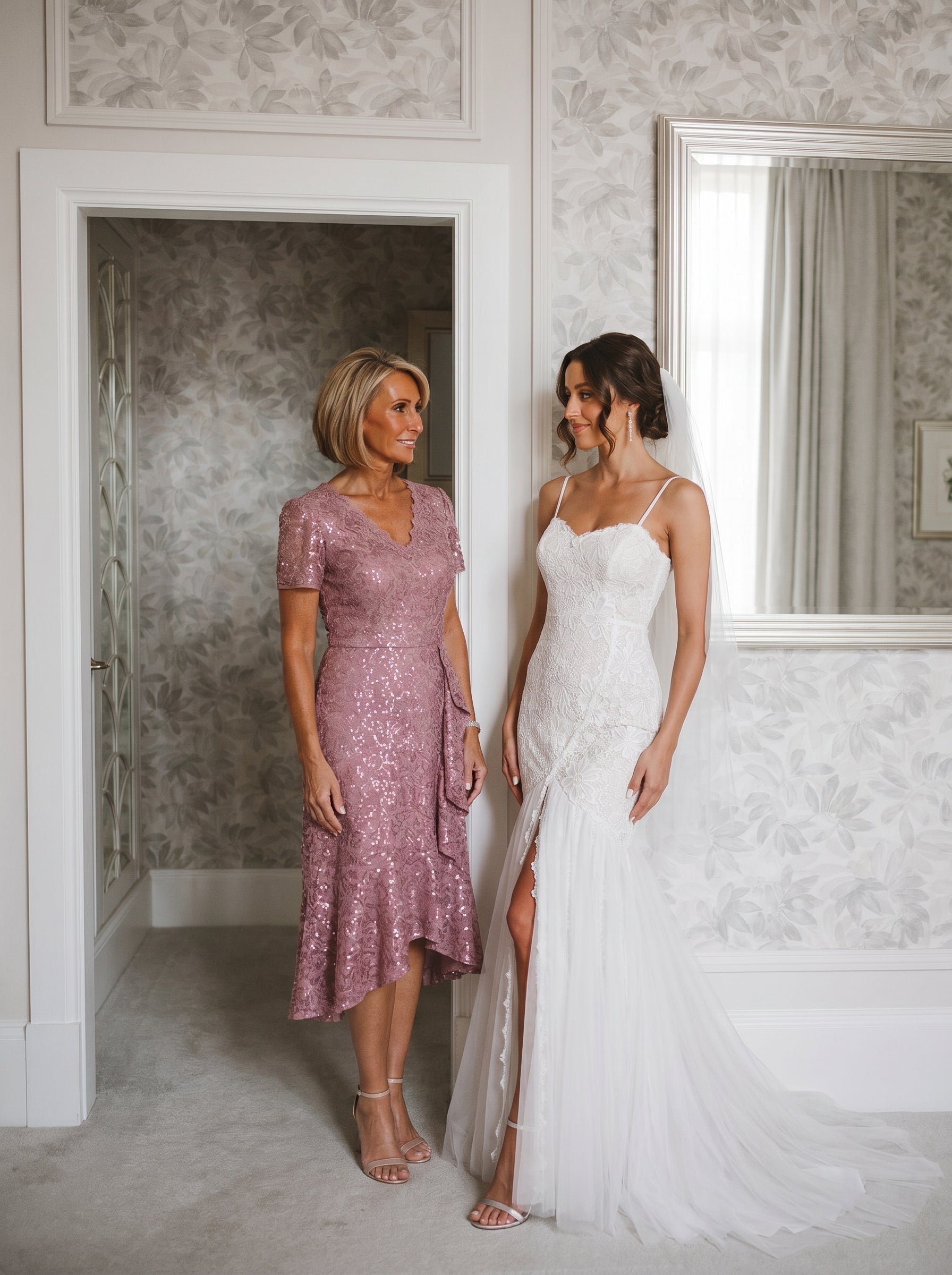 robe midi sirène à volants en sequins à manches courtes #Couleur_Orchidee