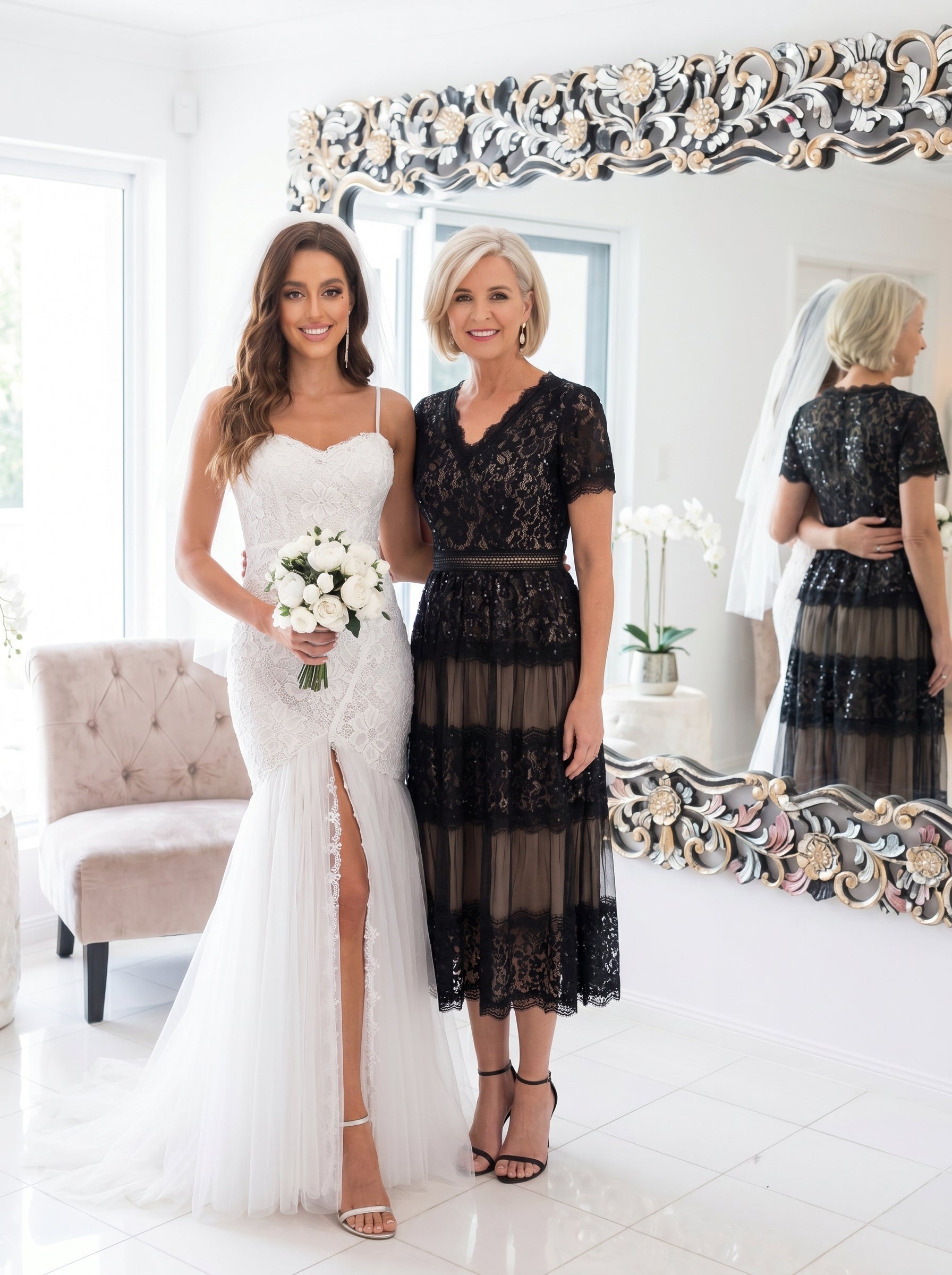 Robe en tulle A-line longueur thé à manches courtes décolleté en V avec sequins #Couleur_Noir