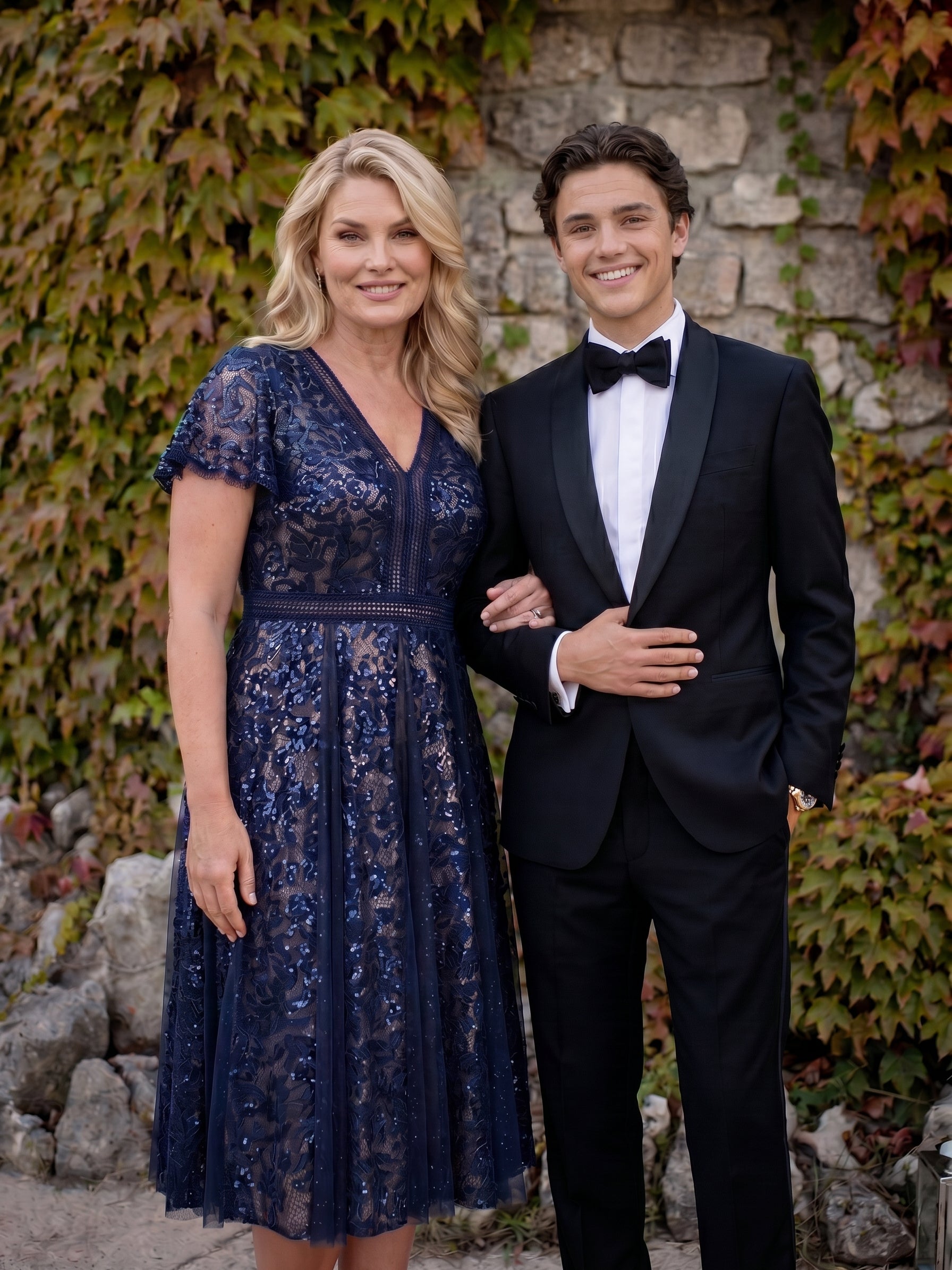 robe midi évasée en tulle avec manches courtes décolleté en V et volants #Couleur_Bleu Marine