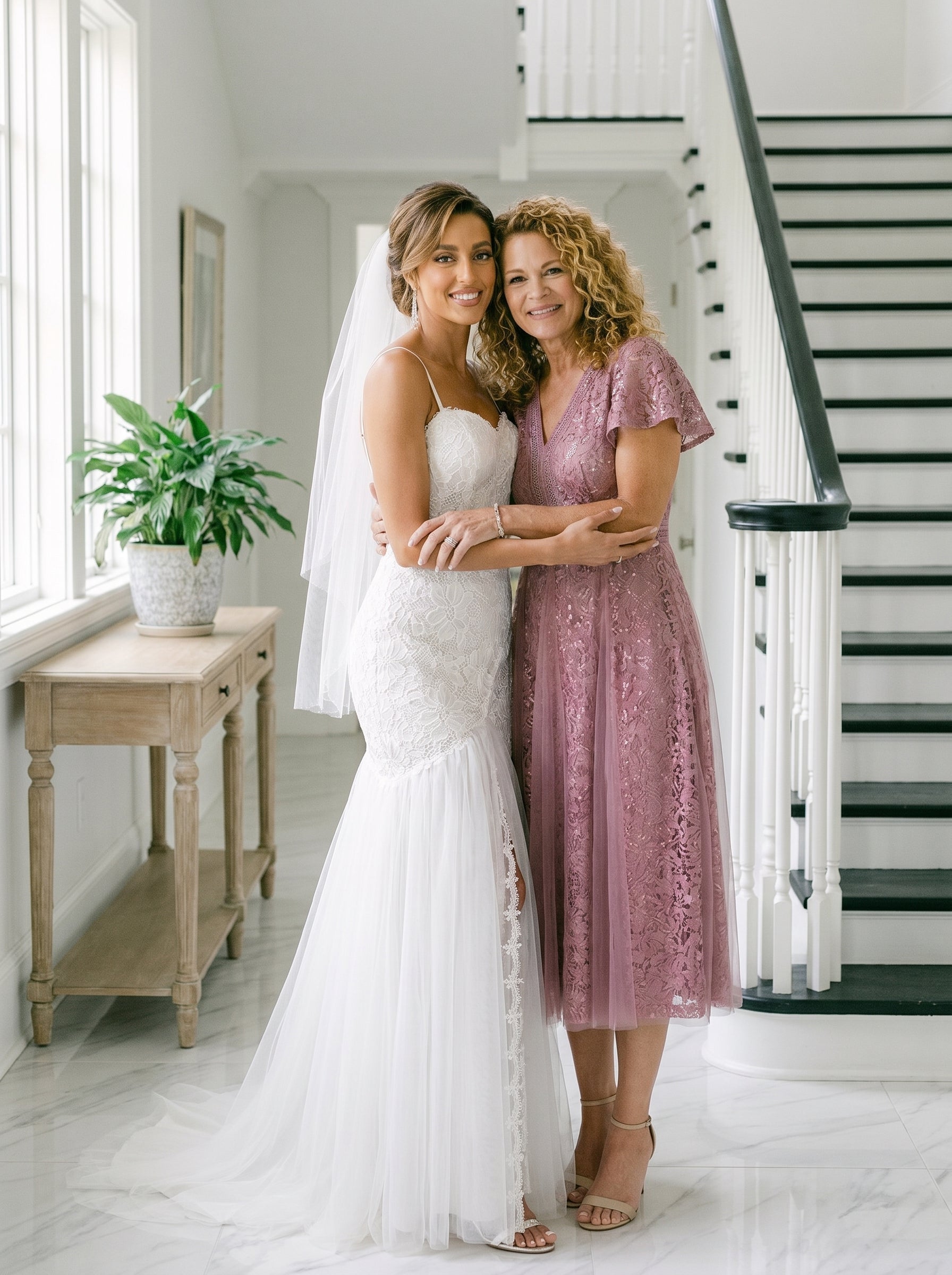 robe midi évasée en tulle avec manches courtes décolleté en V et volants #Couleur_Orchidee