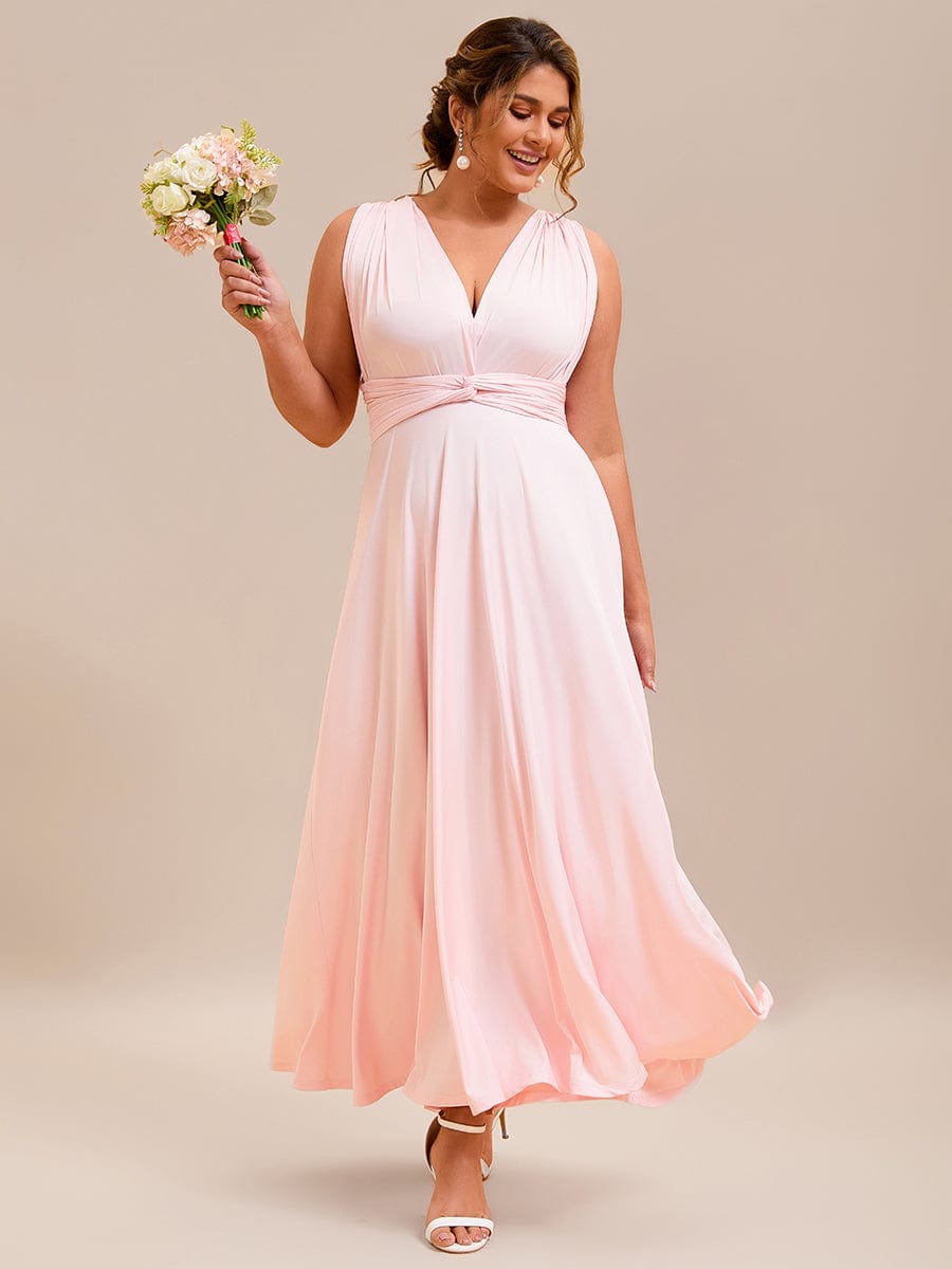 Robe d'invité de mariage trapèze en mousseline fluide à encolure ronde et longueur au genou #Couleur_Rose