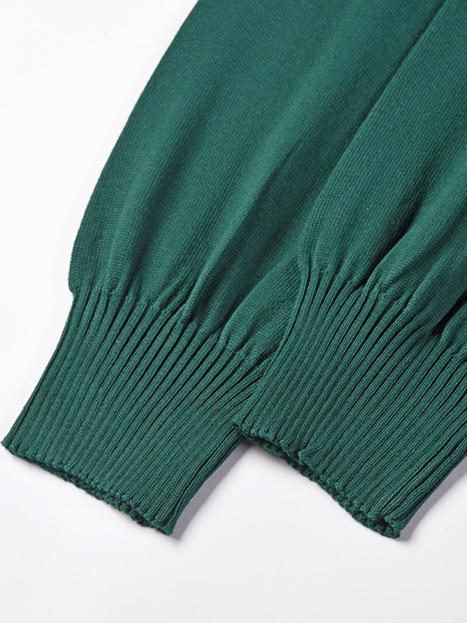 Robe Pull Femme d'hiver Élégante Col Rond Ceinture Manches Longues Casual Chic #Couleur_Vert Fonce