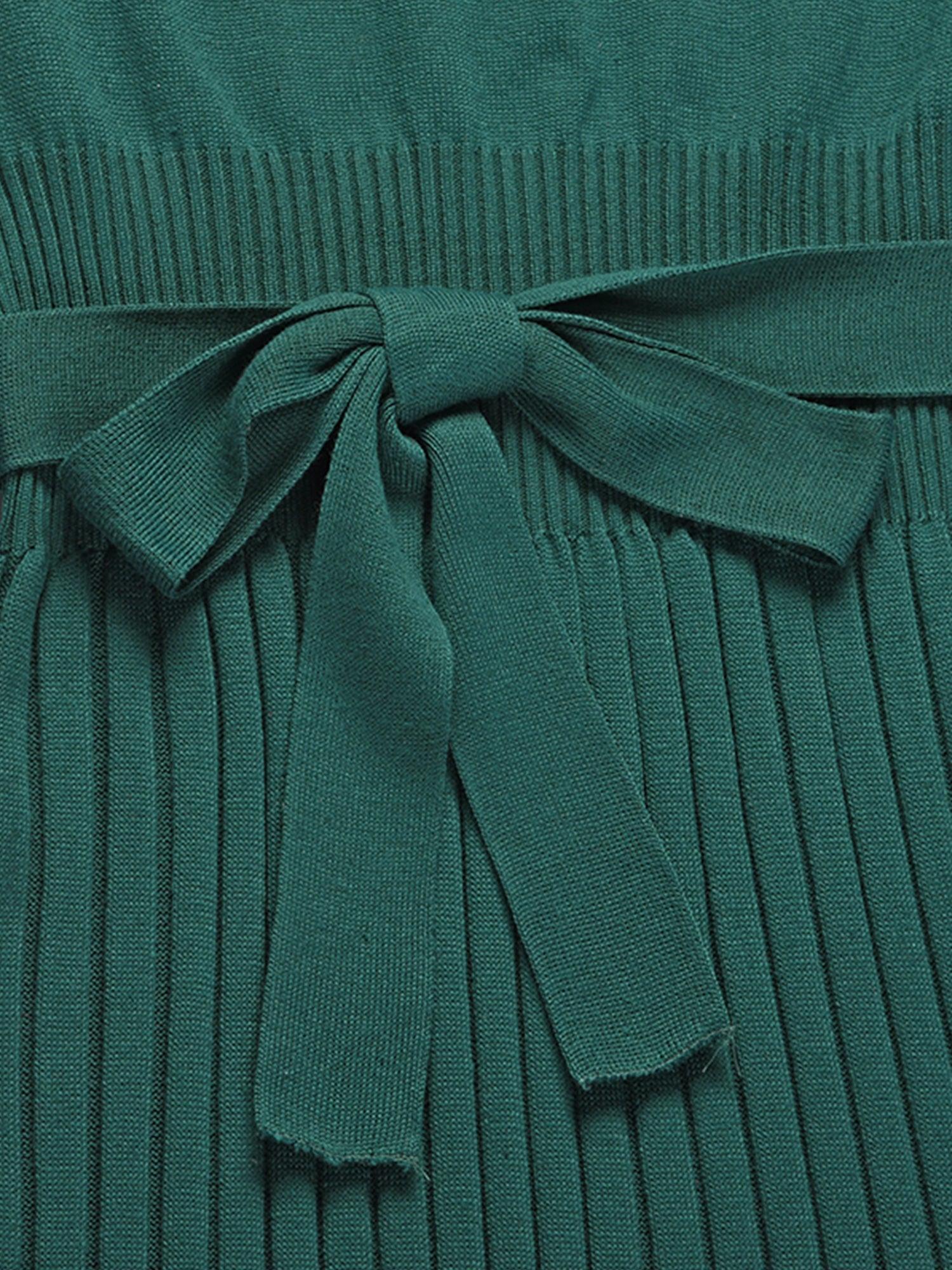 Robe Pull Femme d'hiver Élégante Col Rond Ceinture Manches Longues Casual Chic #Couleur_Vert Fonce