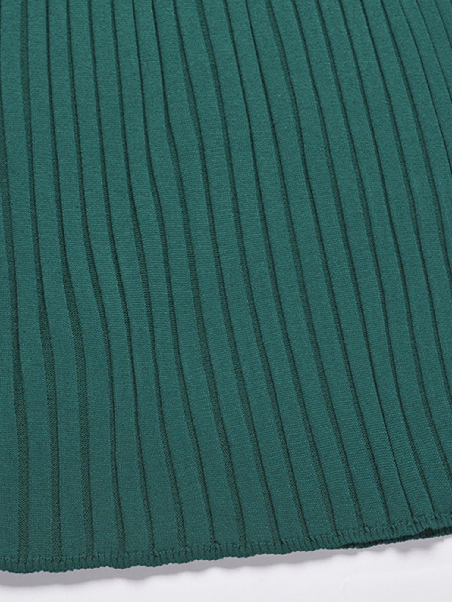 Robe Pull Femme d'hiver Élégante Col Rond Ceinture Manches Longues Casual Chic #Couleur_Vert Fonce