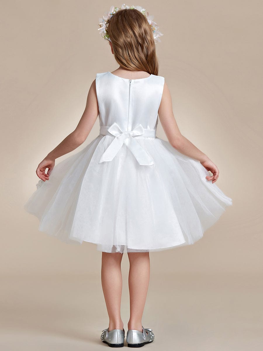 Robe de fille de fleur en tulle sans manches brodée de papillons #Couleur_Blanc