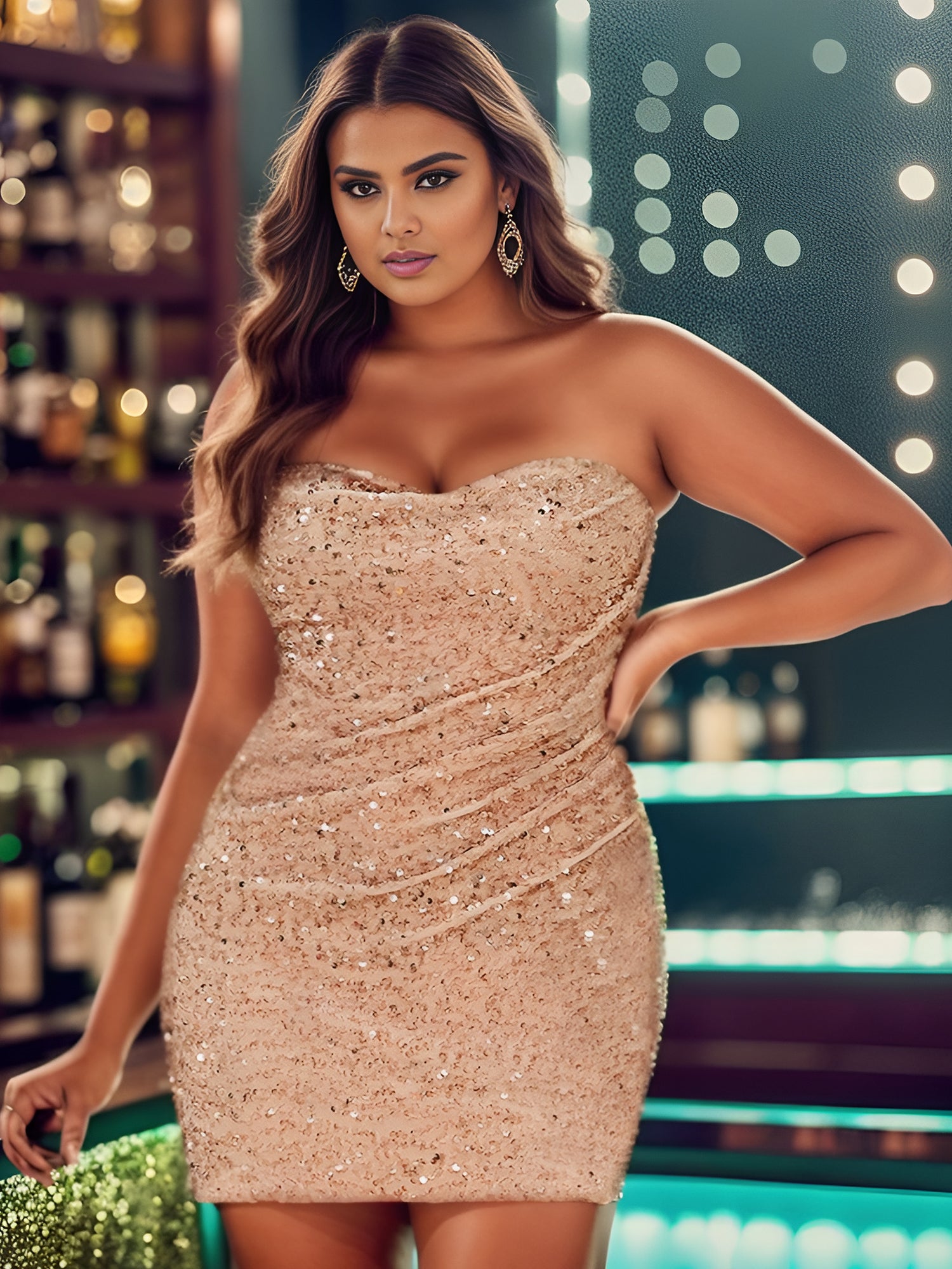 Robe courte dos nu à sequins sans bretelles Robe courte dos nu à sequins sans bretelles