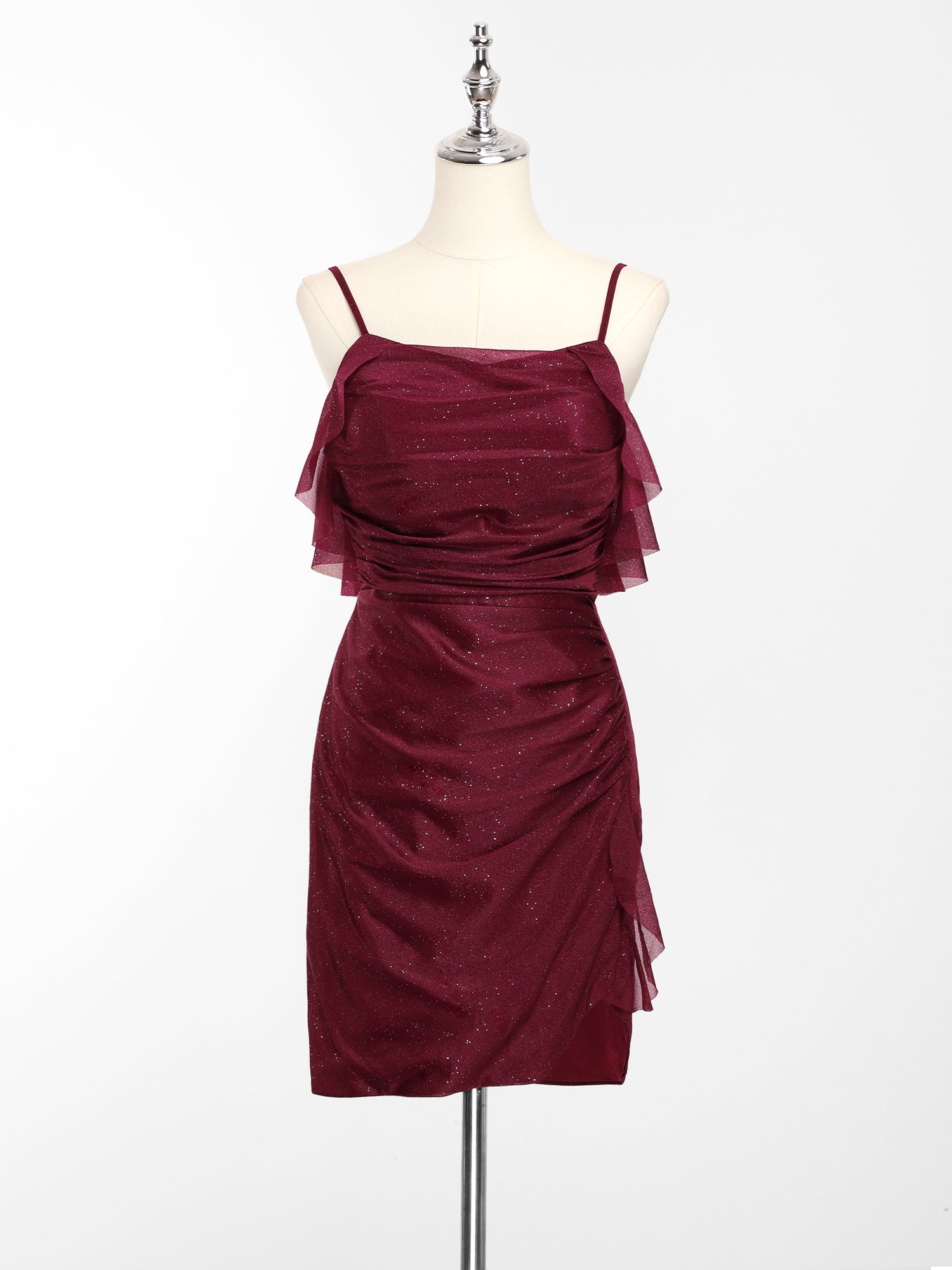Robe légère courte à bretelles fines avec dos nu #Couleur_Bordeaux Robe légère courte à bretelles fines avec dos nu