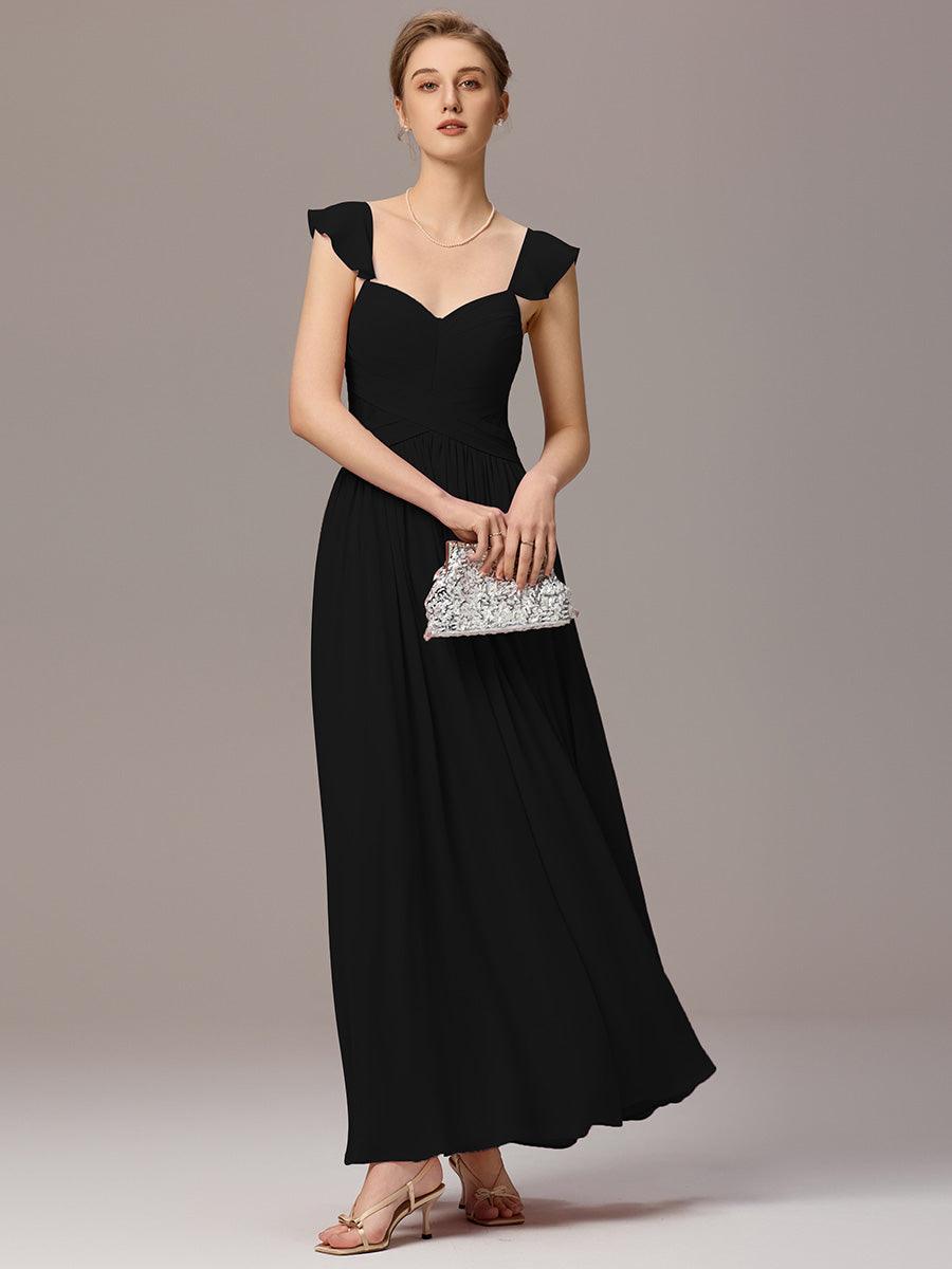 Robe de demoiselle d'honneur trapèze à bretelles croisées et dos nu #Couleur_Noir
