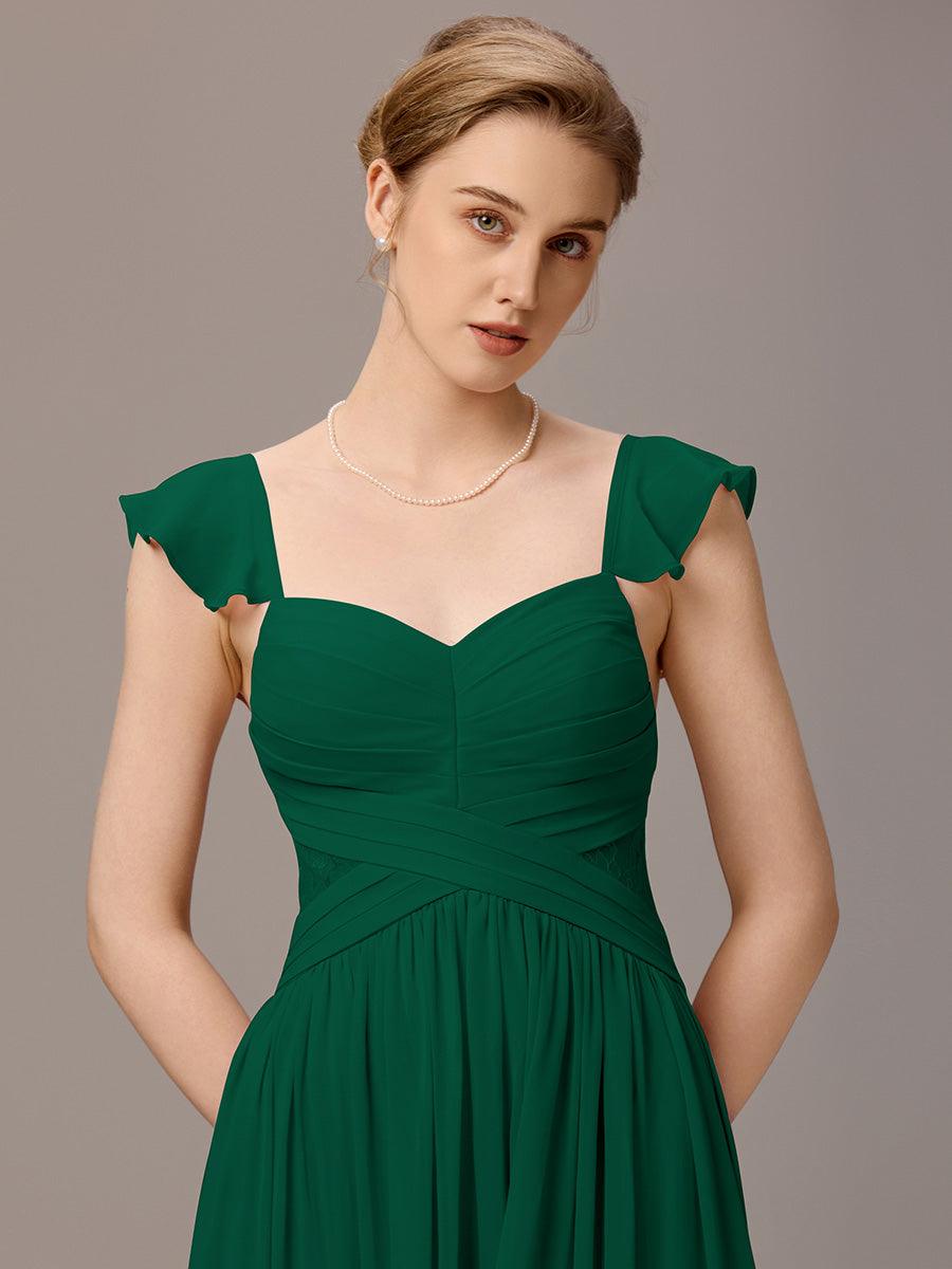 Robe de demoiselle d'honneur trapèze à bretelles croisées et dos nu #Couleur_Vert Fonce