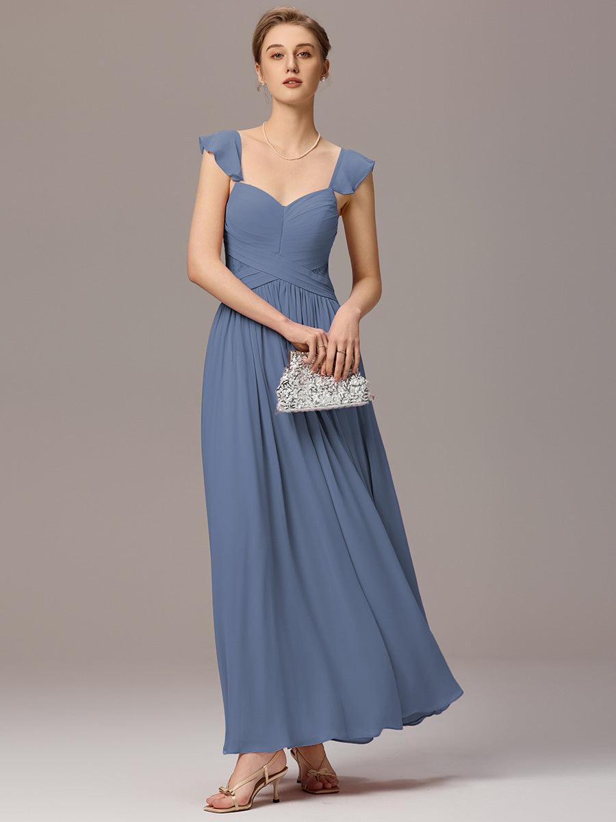 Robe de demoiselle d'honneur trapèze à bretelles croisées et dos nu #Couleur_Marine Fume
