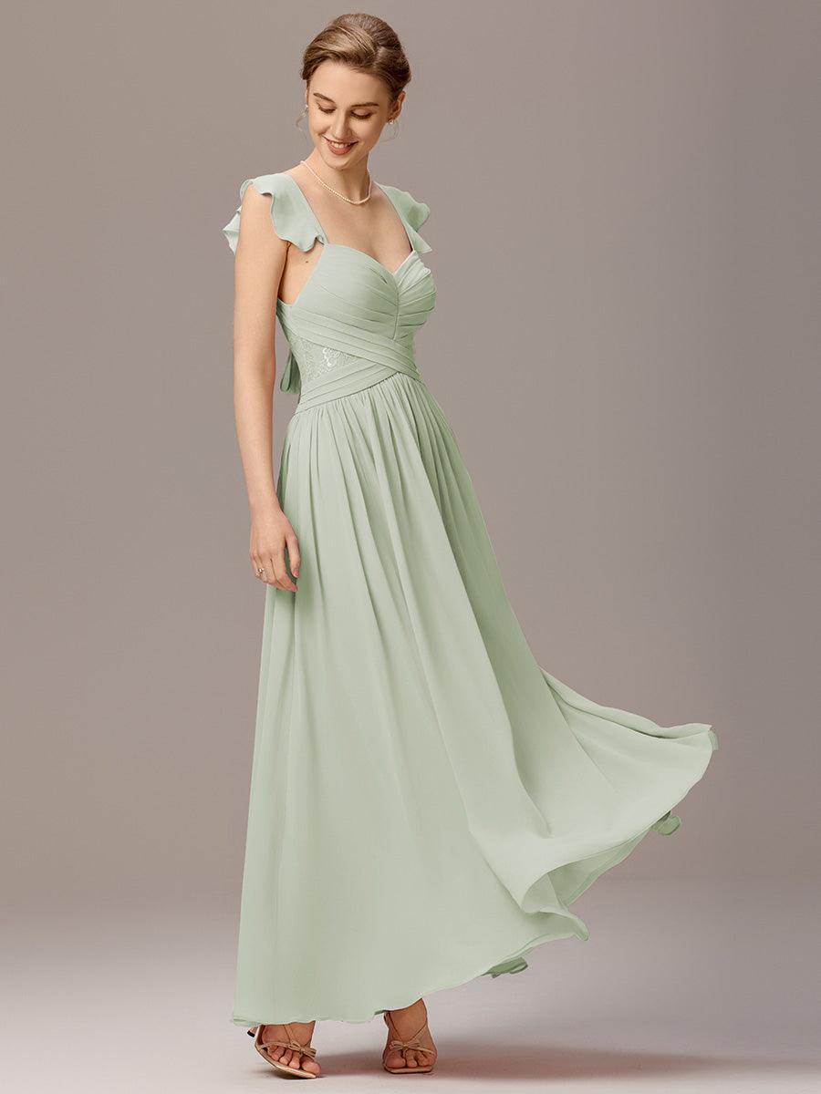 Robe de demoiselle d'honneur trapèze à bretelles croisées et dos nu #Couleur_Menthe Verte