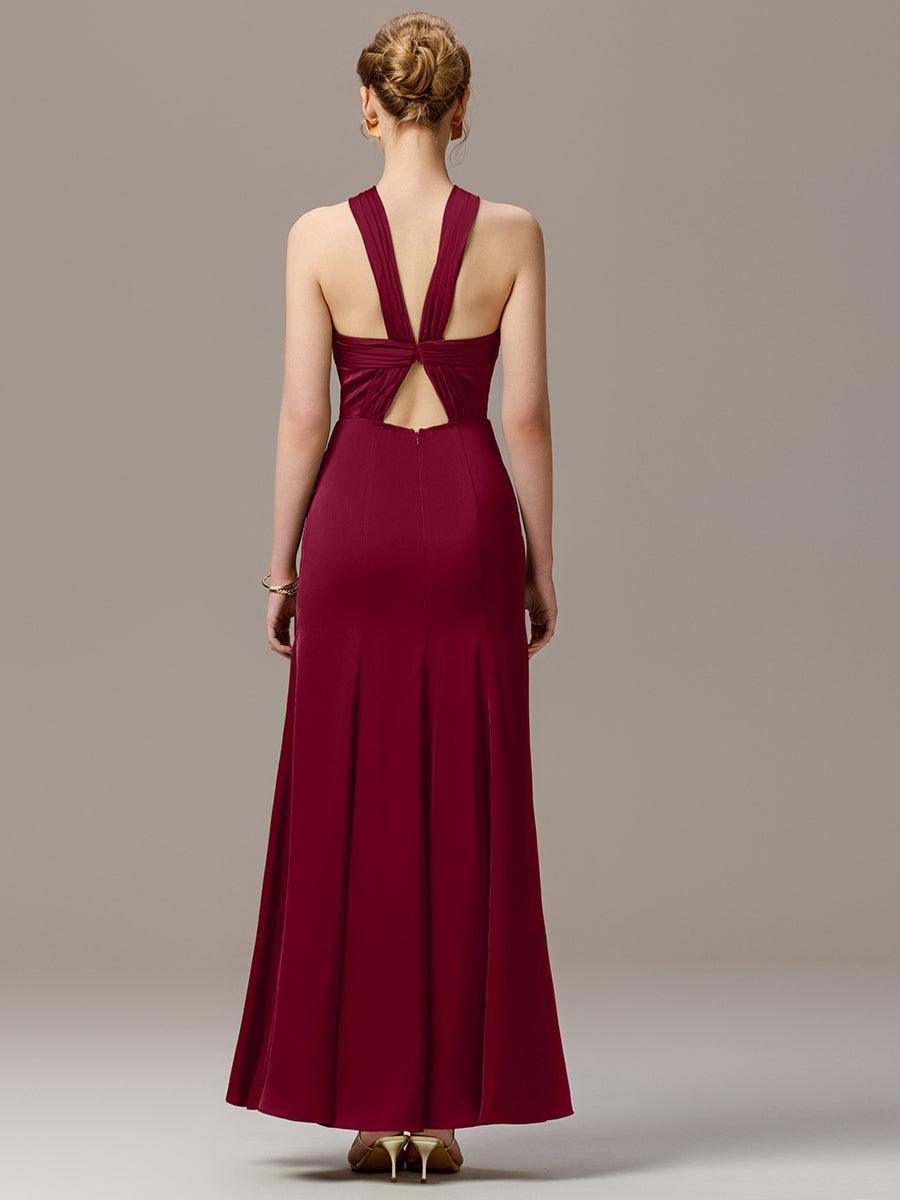 Robe moulante en satin dos nu avec découpe au dos #Couleur_Bordeaux