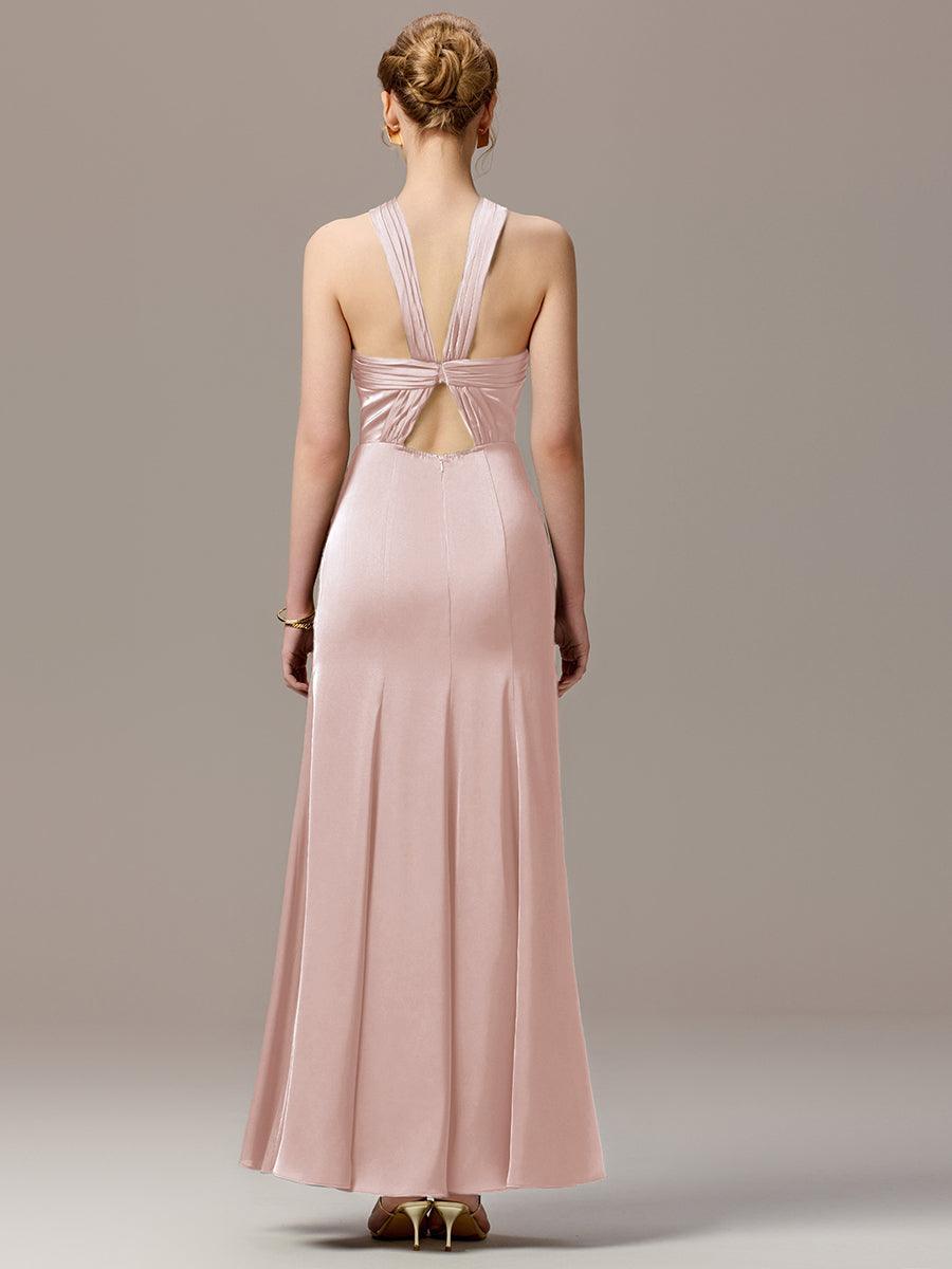 Robe moulante en satin dos nu avec découpe au dos #Couleur_Rose
