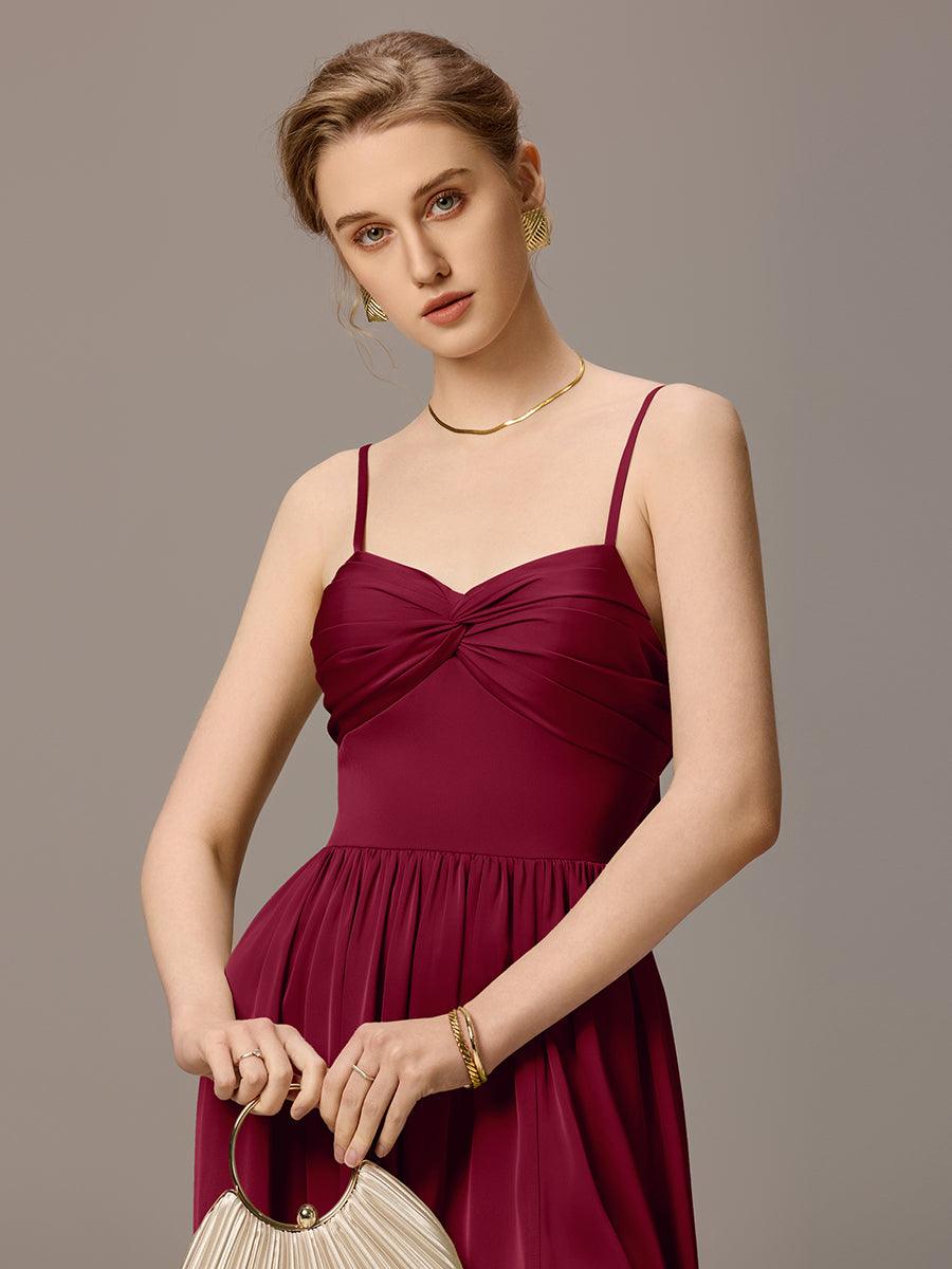 Robe de demoiselle d'honneur sans manches coupe A avec liens creux dans le dos #Couleur_Bordeaux