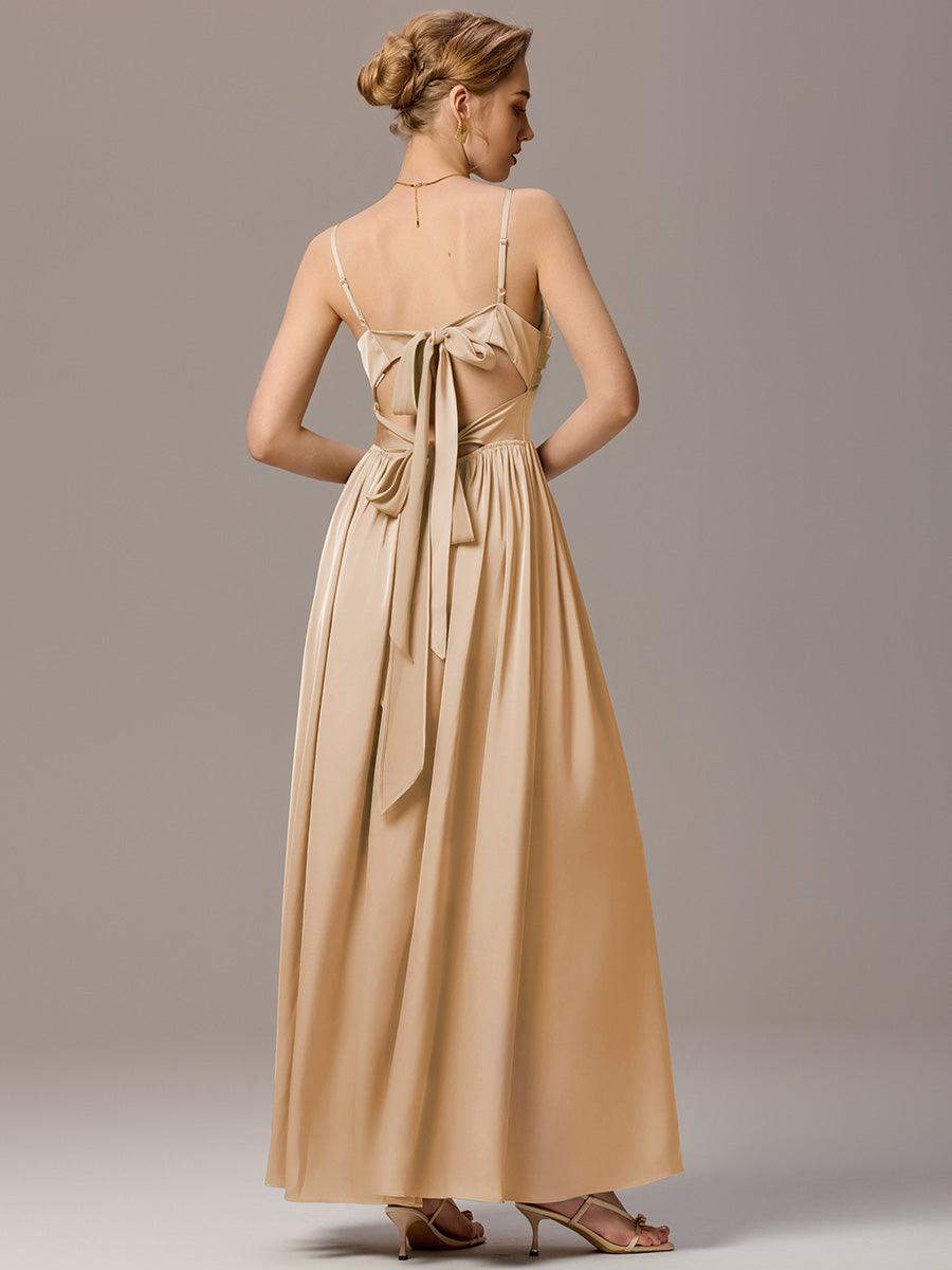 Robe de demoiselle d'honneur sans manches coupe A avec liens creux dans le dos #Couleur_Charbon