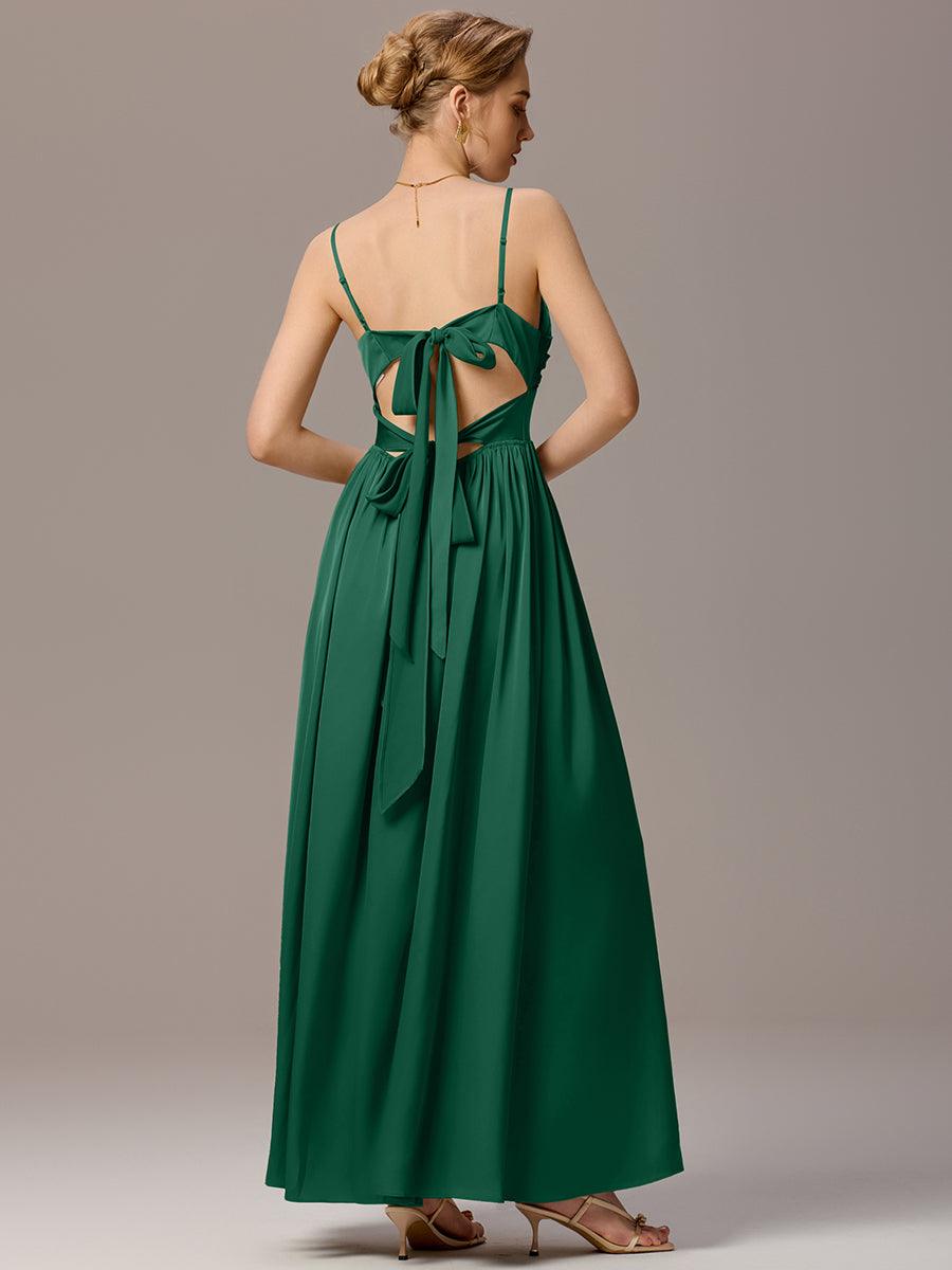 Robe de demoiselle d'honneur sans manches coupe A avec liens creux dans le dos #Couleur_Vert Fonce