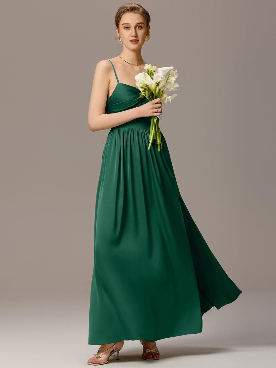 Robe de demoiselle d'honneur sans manches coupe A avec liens creux dans le dos #Couleur_Vert Fonce