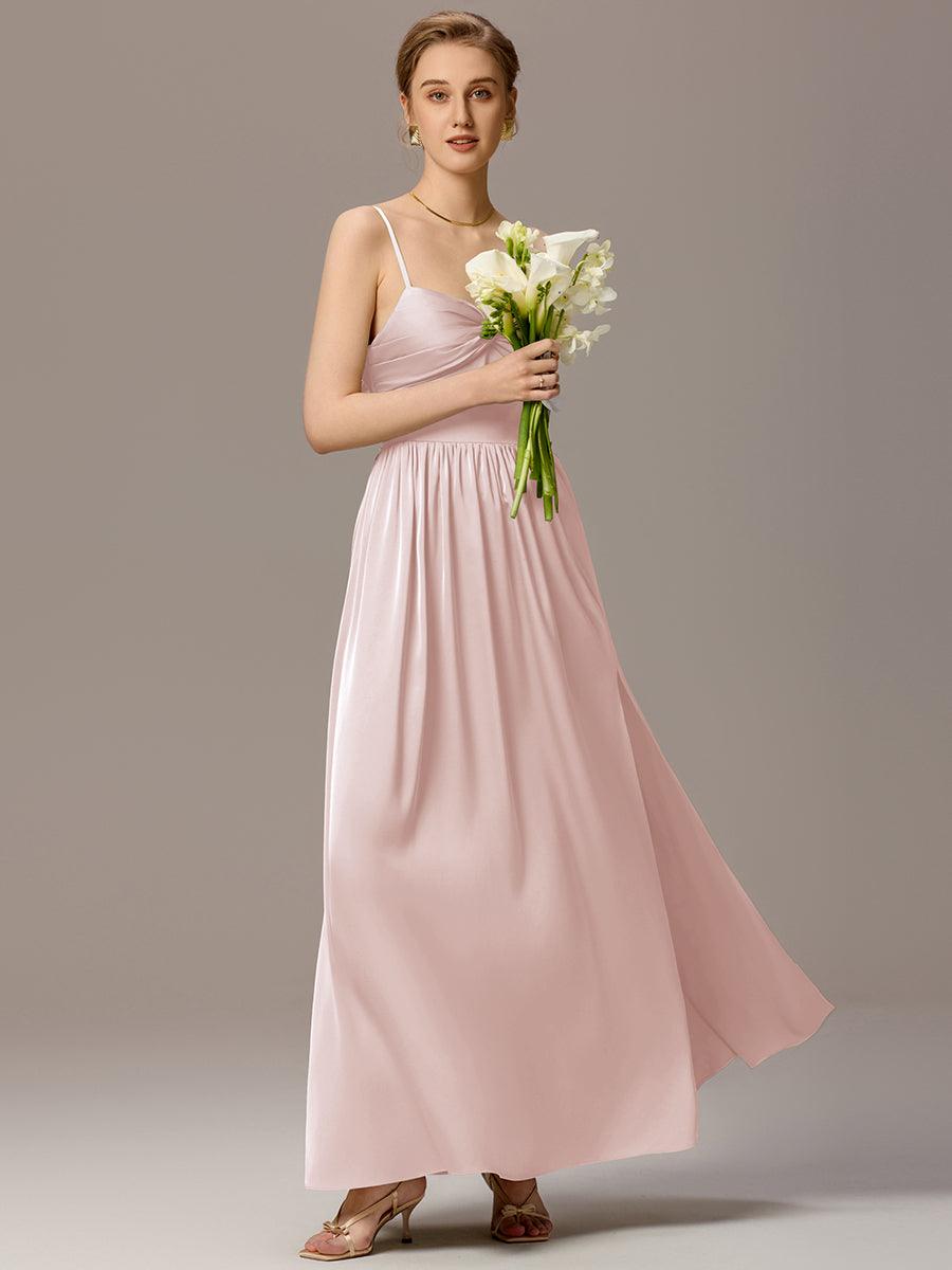 Robe de demoiselle d'honneur sans manches coupe A avec liens creux dans le dos #Couleur_Rose