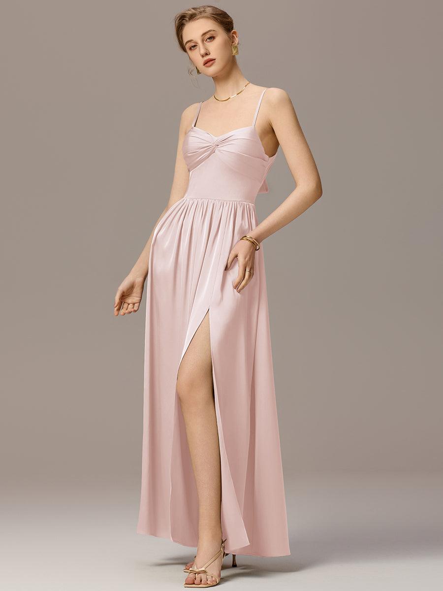 Robe de demoiselle d'honneur sans manches coupe A avec liens creux dans le dos #Couleur_Rose