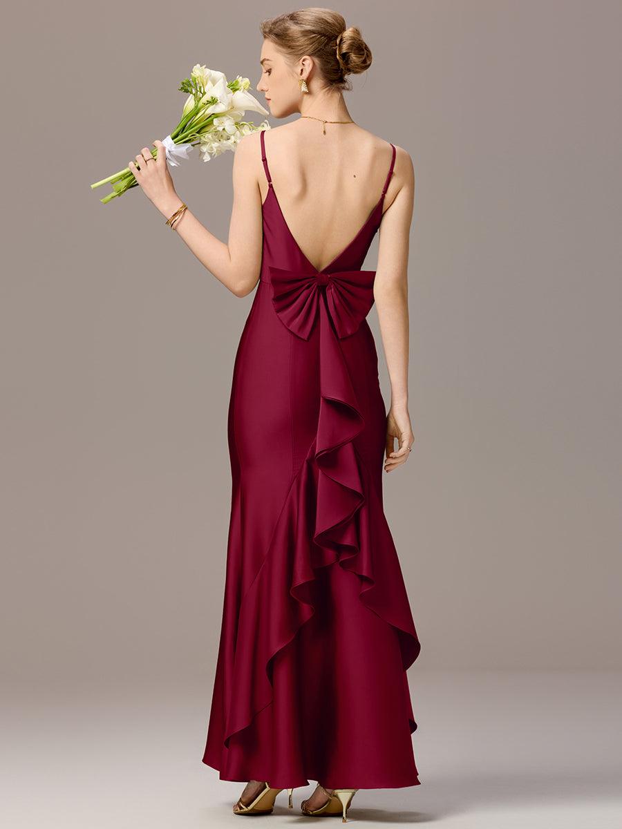 Robes de demoiselle d'honneur dos nu avec nœuds #Couleur_Bordeaux