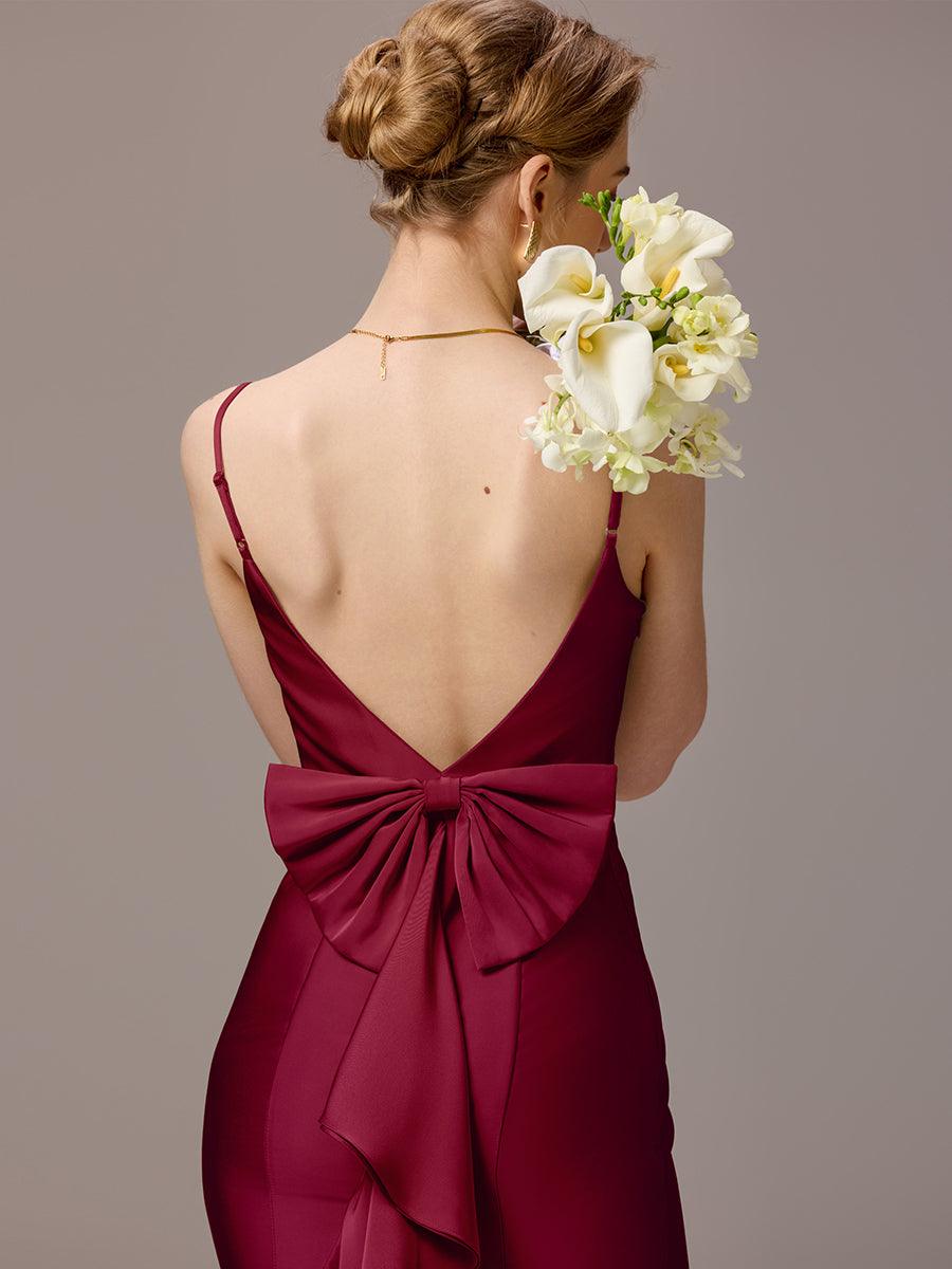 Robes de demoiselle d'honneur dos nu avec nœuds #Couleur_Bordeaux
