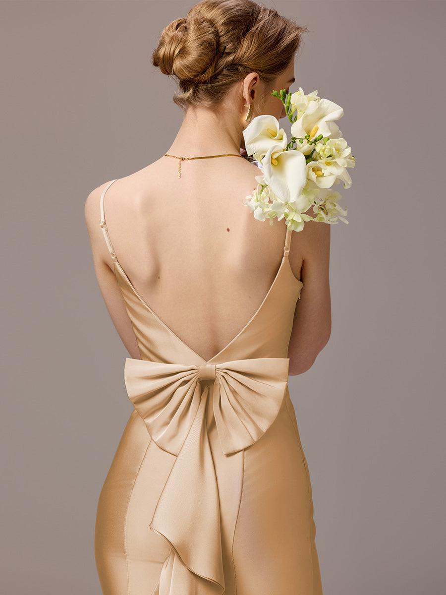 Robes de demoiselle d'honneur dos nu avec nœuds #Couleur_Charbon