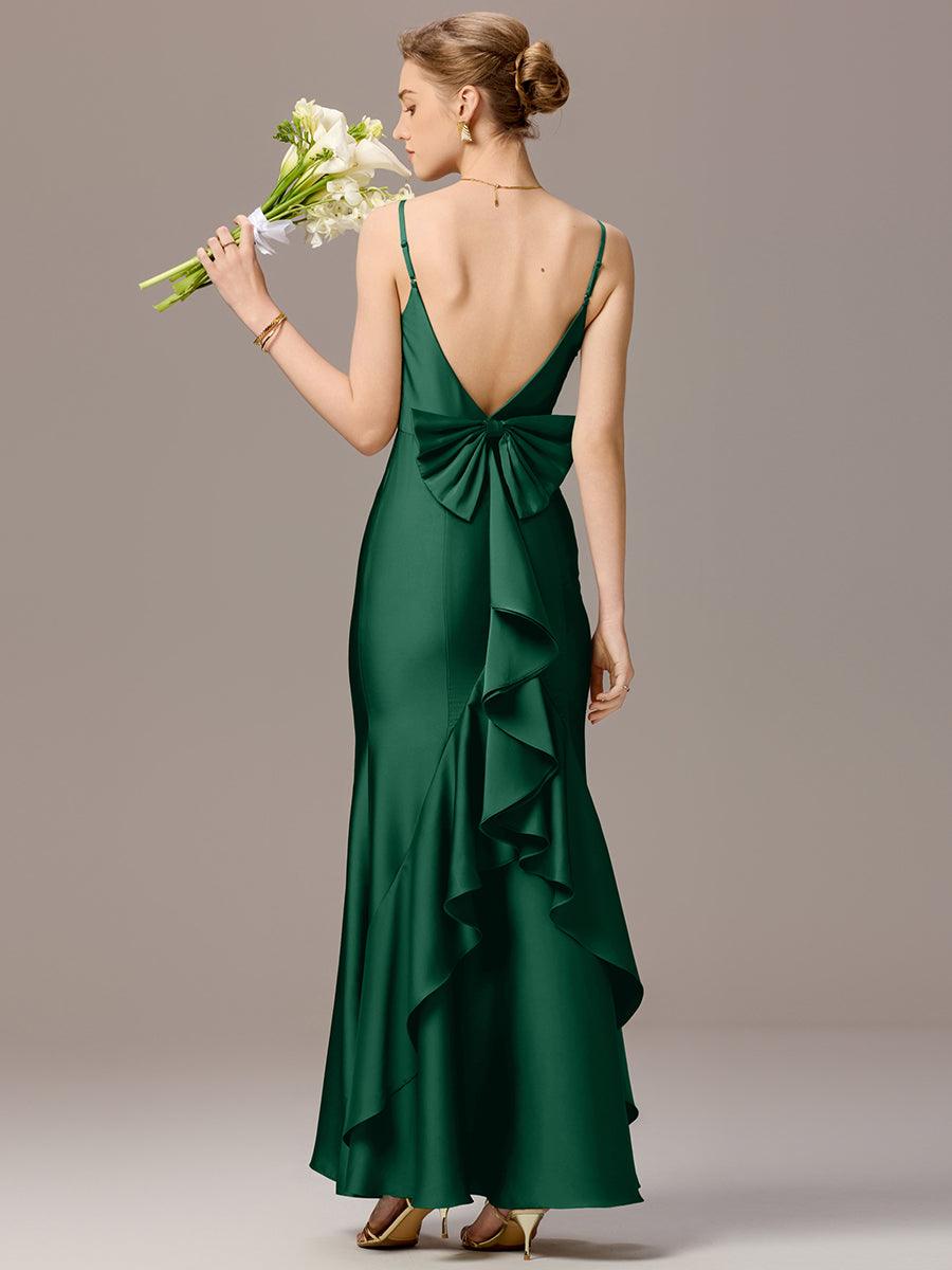 Robes de demoiselle d'honneur dos nu avec nœuds #Couleur_Vert Fonce