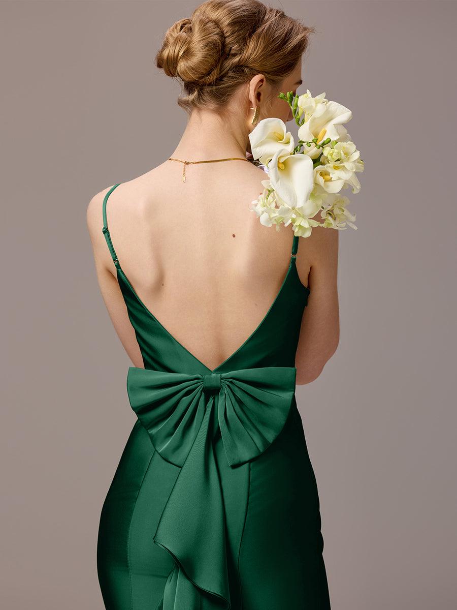 Robes de demoiselle d'honneur dos nu avec nœuds #Couleur_Vert Fonce