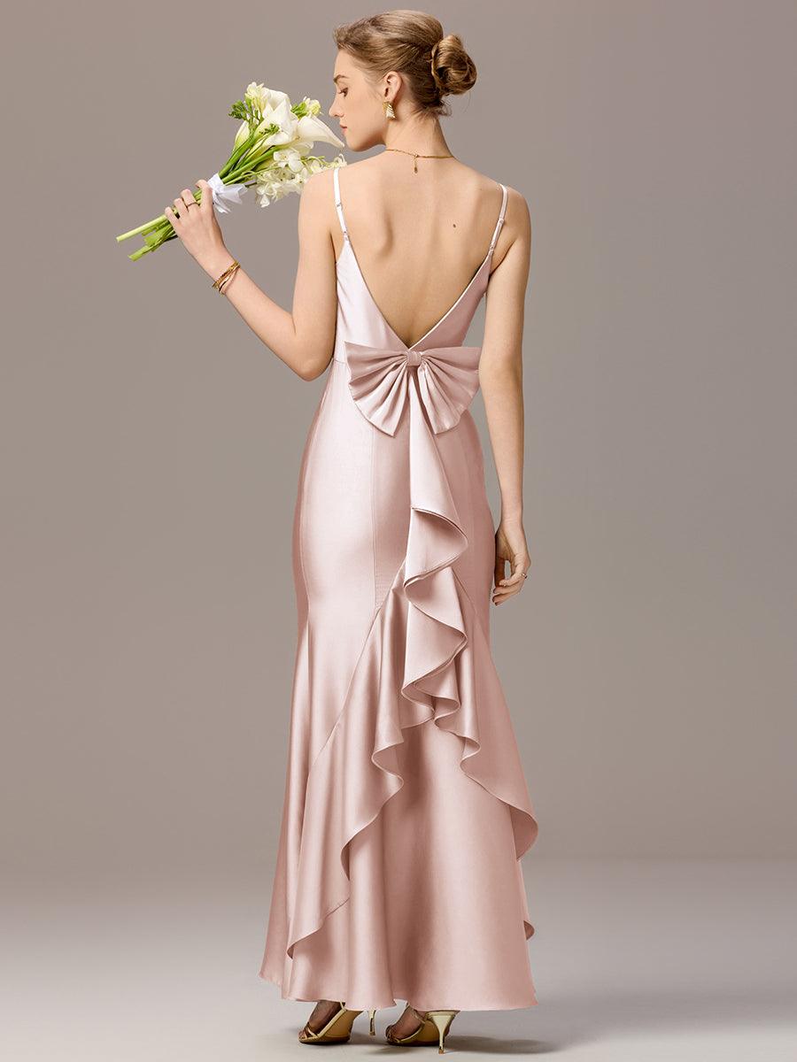 Robes de demoiselle d'honneur dos nu avec nœuds #Couleur_Rose