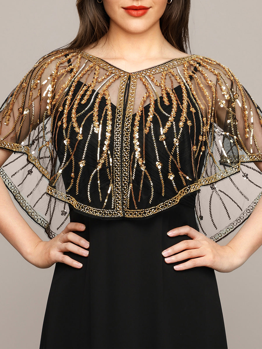 Châle Soirée Paillettes Or & Noir