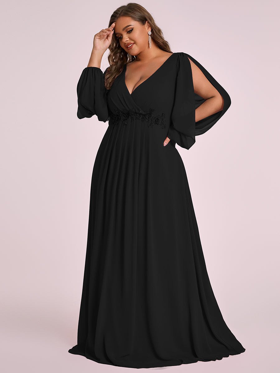 Robes de soirée élégantes en mousseline de soie grande taille avec manches longues en lanterne #Couleur_Noir