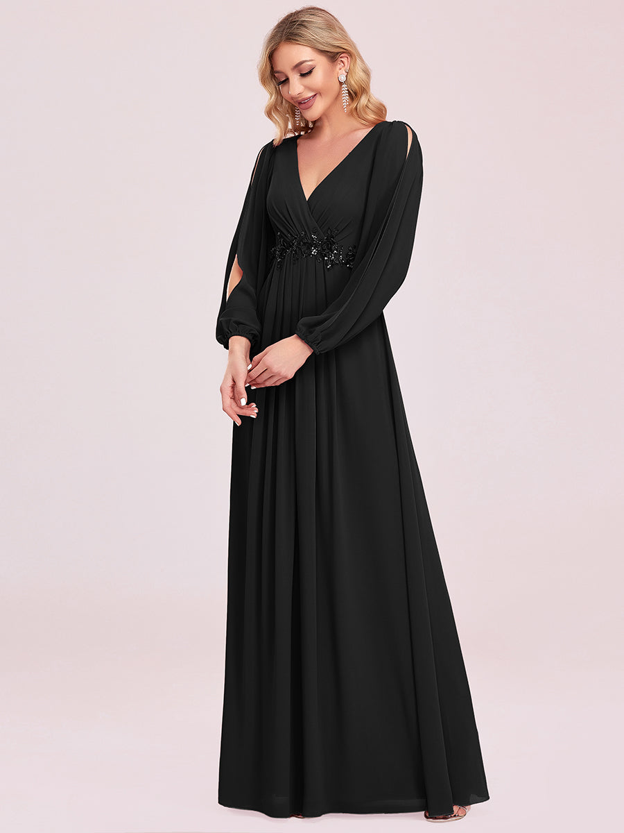 Robes de soirée élégantes en mousseline de soie grande taille avec manches longues en lanterne #Couleur_Noir