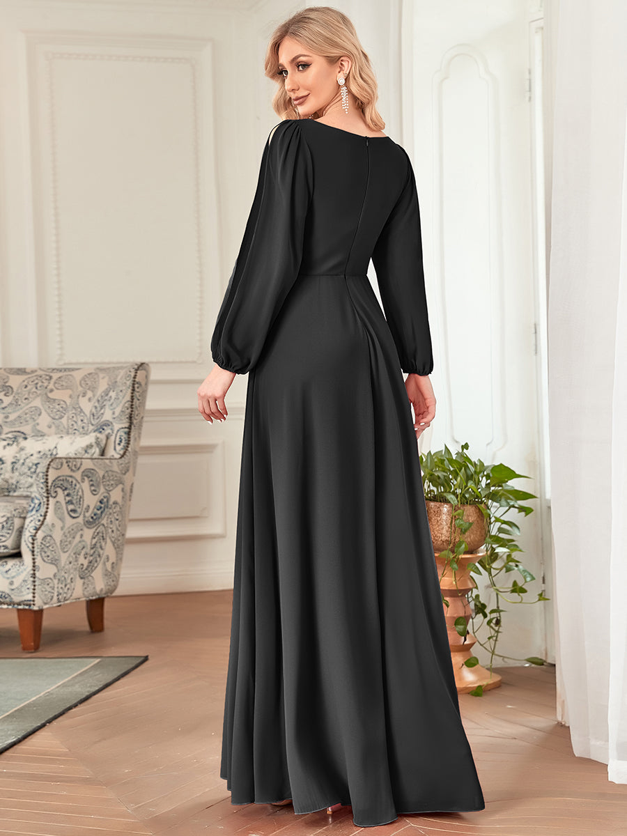 Robes de soirée élégantes en mousseline de soie grande taille avec manches longues en lanterne #Couleur_Noir