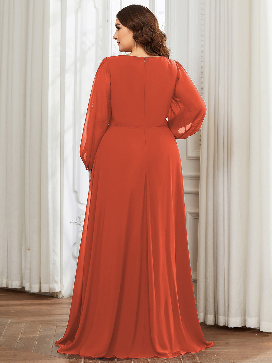 Robes de soirée élégantes en mousseline de soie grande taille avec manches longues en lanterne #Couleur_Burnt Orange
