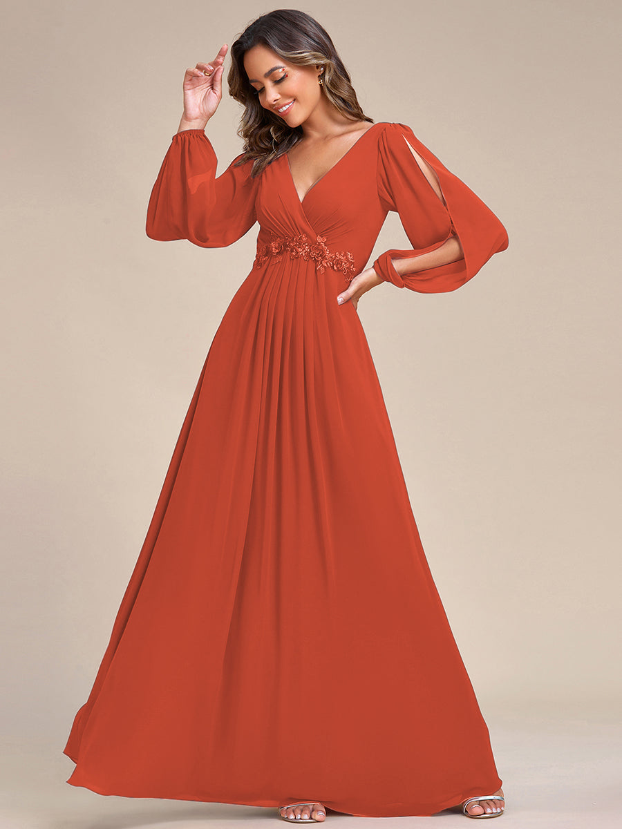 Robes de soirée élégantes en mousseline de soie grande taille avec manches longues en lanterne #Couleur_Burnt Orange