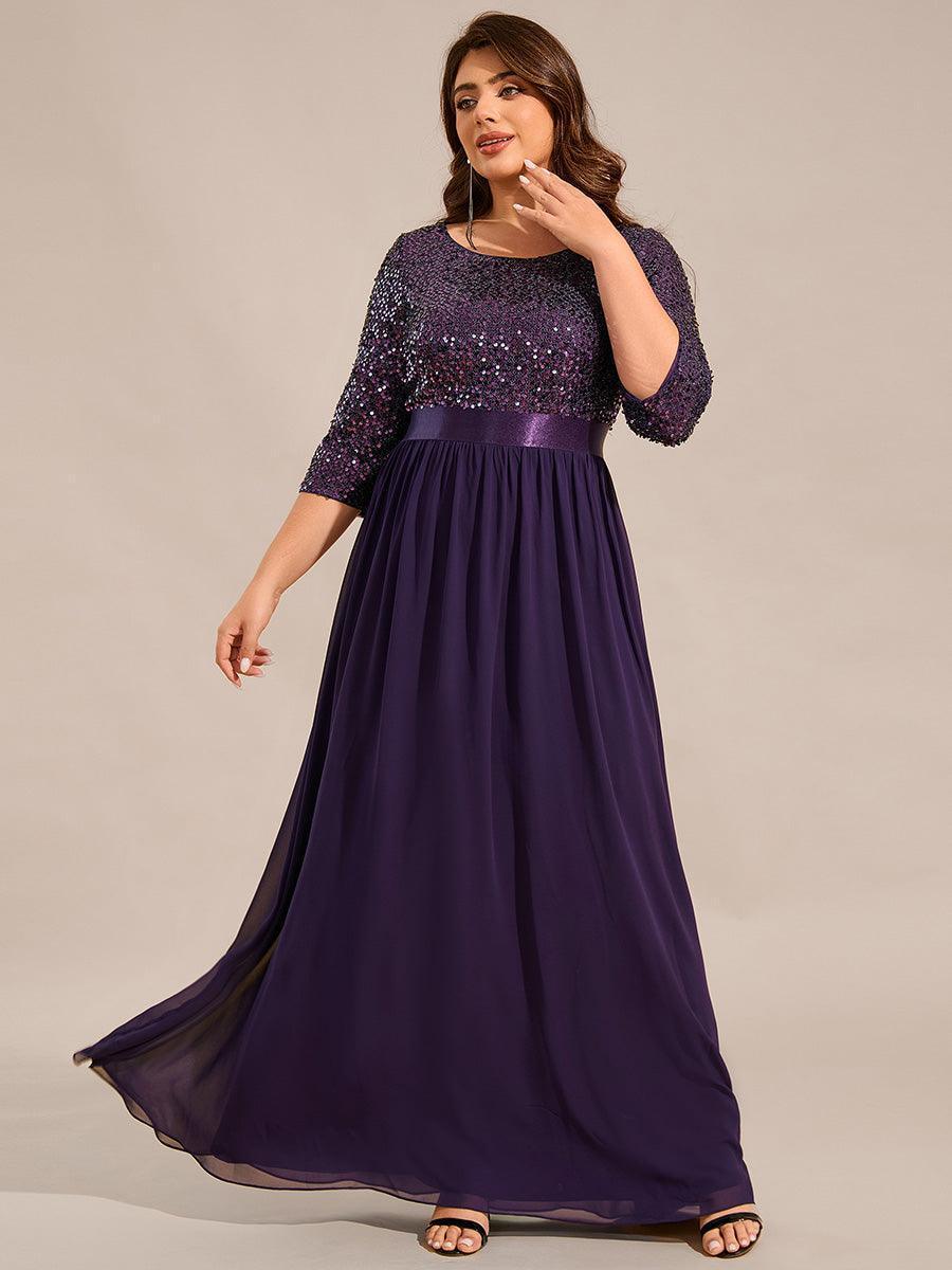 Taille personnalisée Robe de soirée encolure ronde sequins #Couleur_Violet Fonce