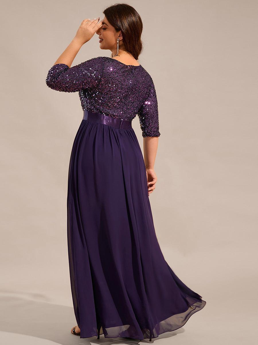 Taille personnalisée Robe de soirée encolure ronde sequins #Couleur_Violet Fonce