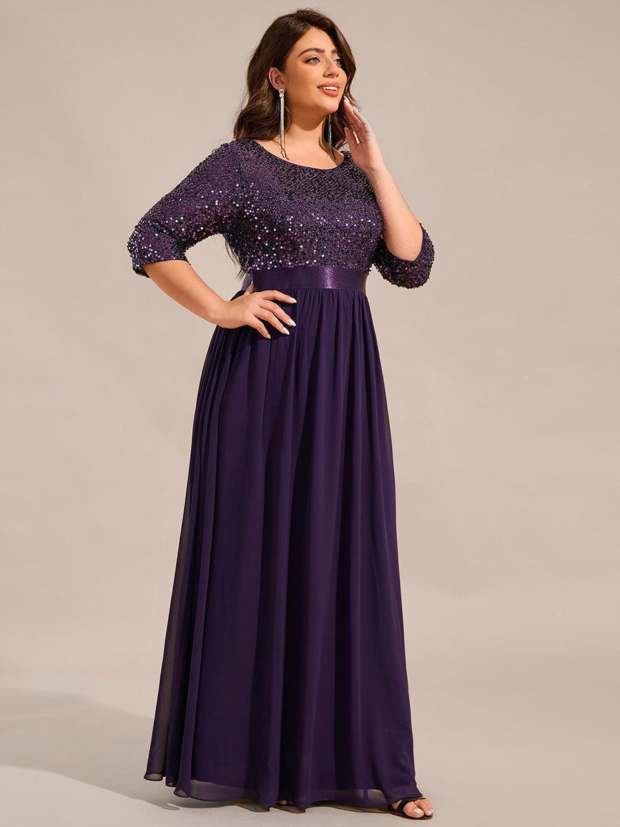 Taille personnalisée Robe de soirée encolure ronde sequins #Couleur_Violet Fonce