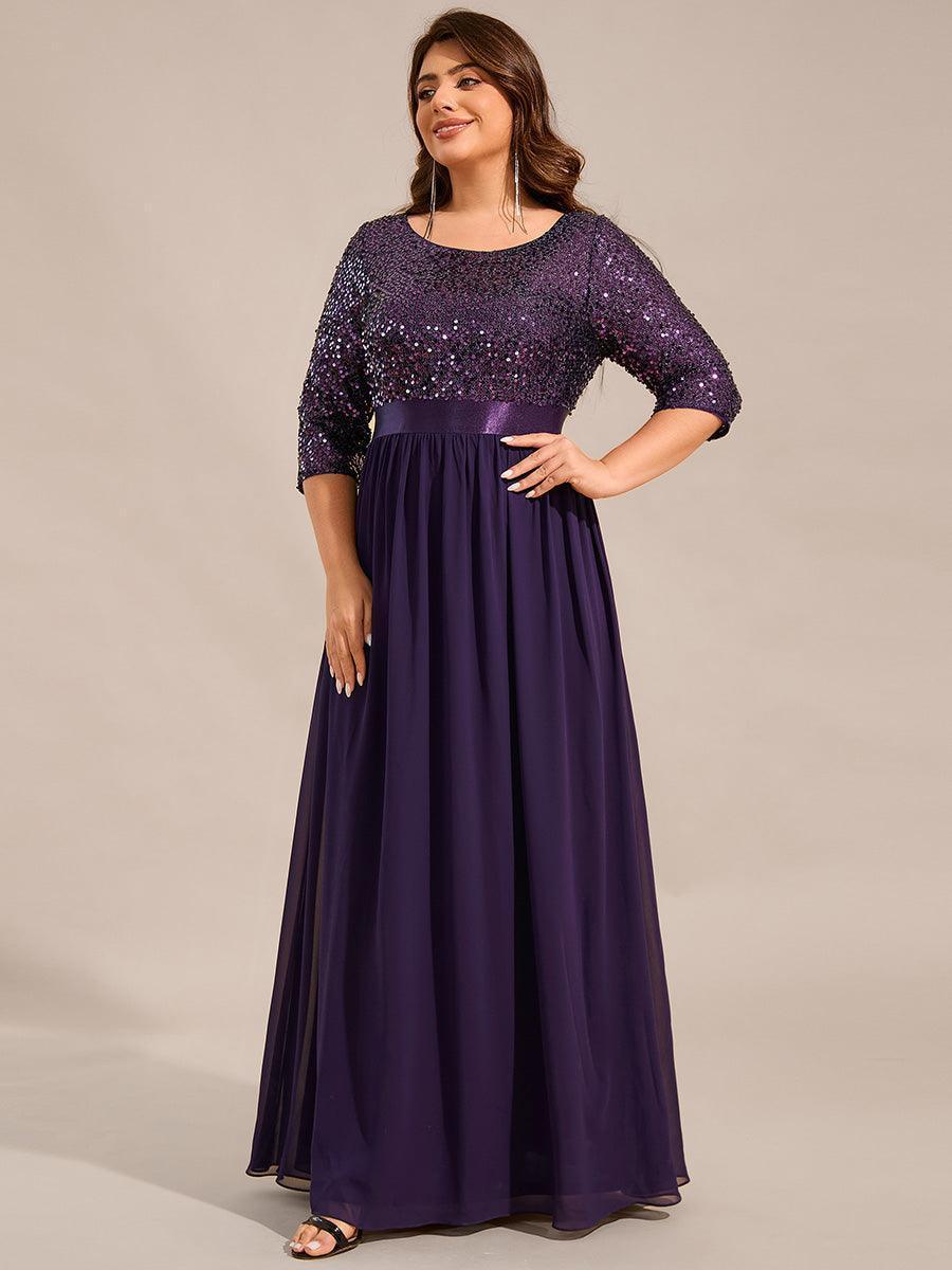 Taille personnalisée Robe de soirée encolure ronde sequins #Couleur_Violet Fonce