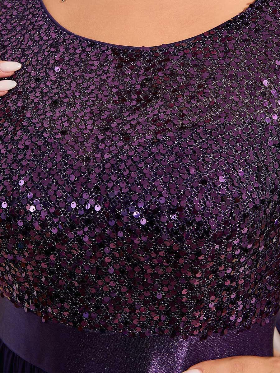 Taille personnalisée Robe de soirée encolure ronde sequins #Couleur_Violet Fonce