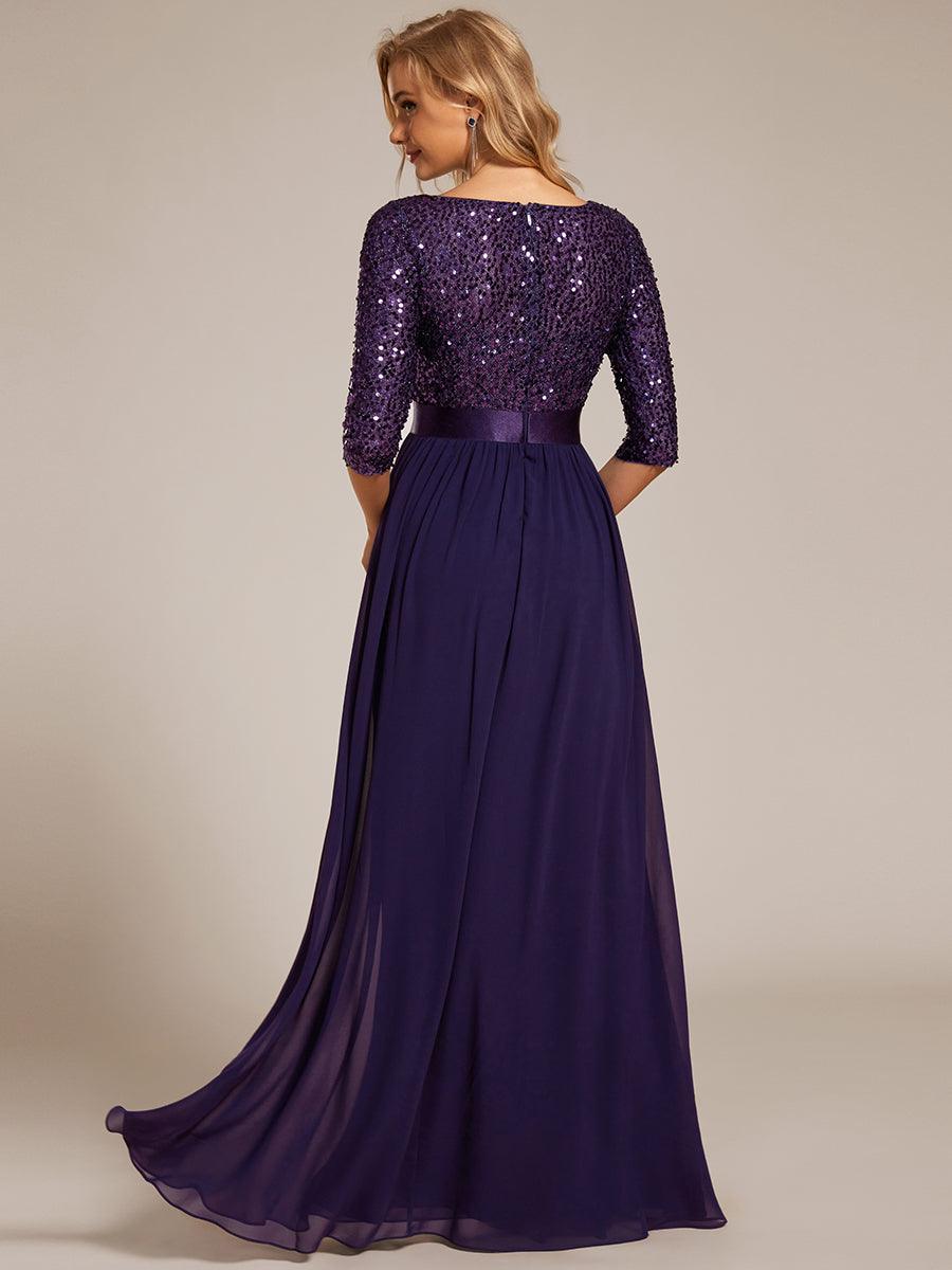 Taille personnalisée Robe de soirée encolure ronde sequins #Couleur_Violet Fonce