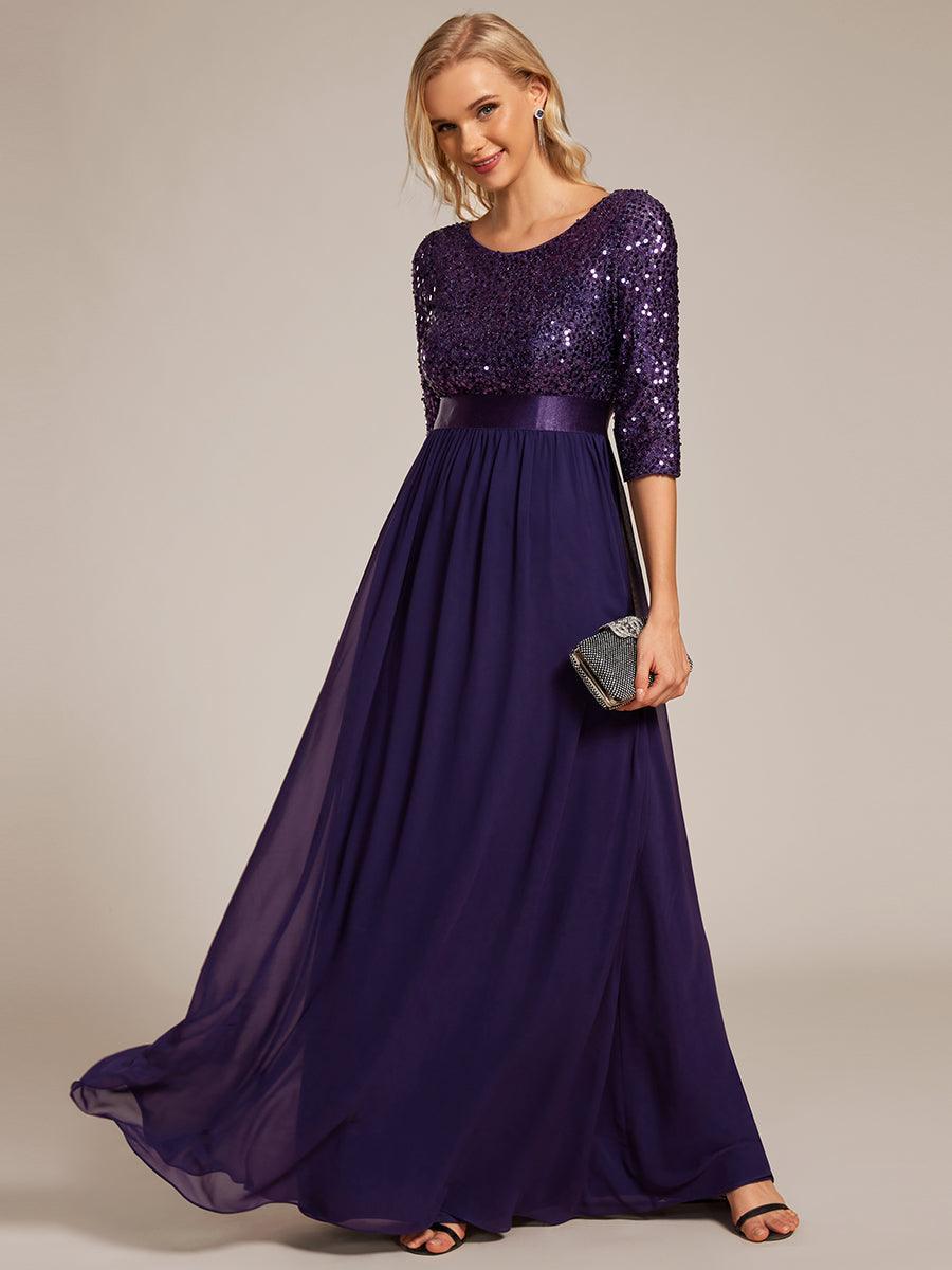 Taille personnalisée Robe de soirée encolure ronde sequins #Couleur_Violet Fonce