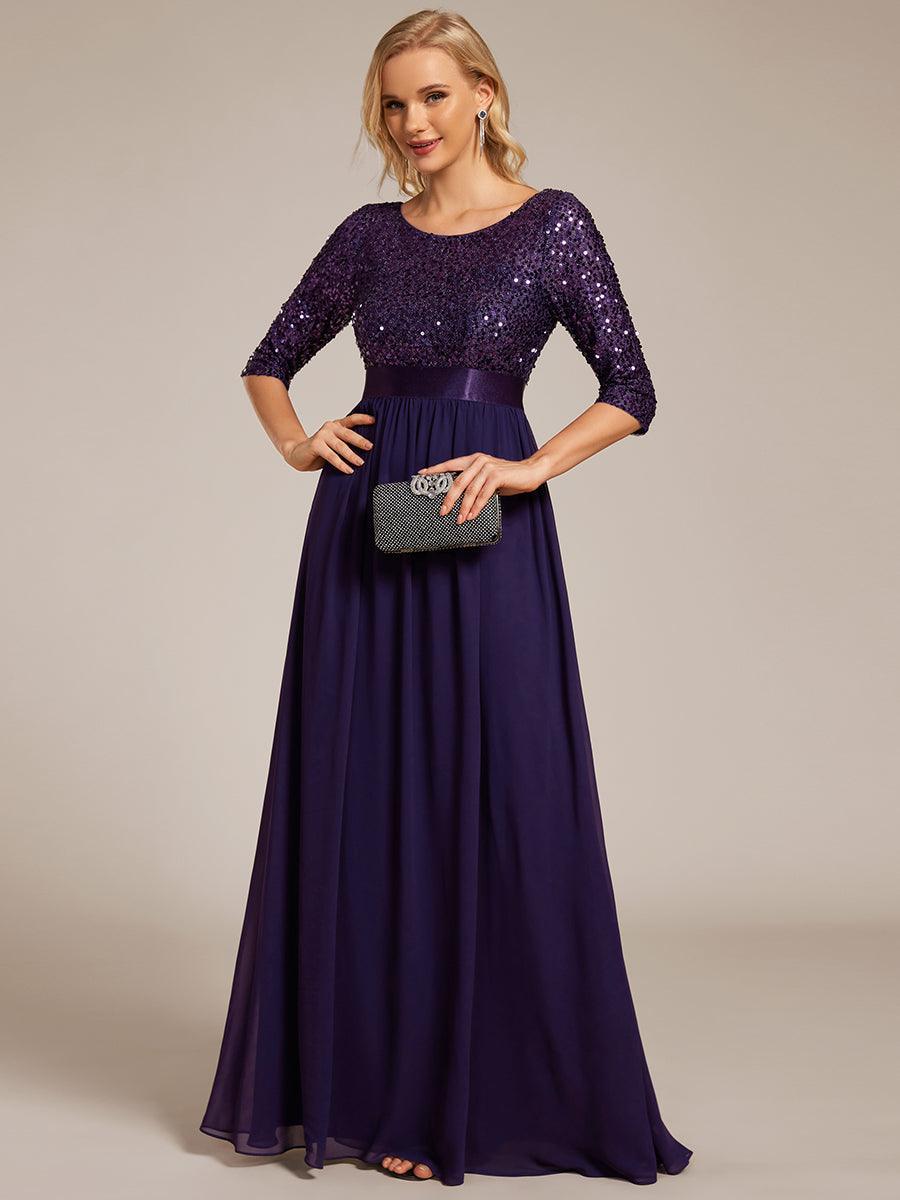 Taille personnalisée Robe de soirée encolure ronde sequins #Couleur_Violet Fonce