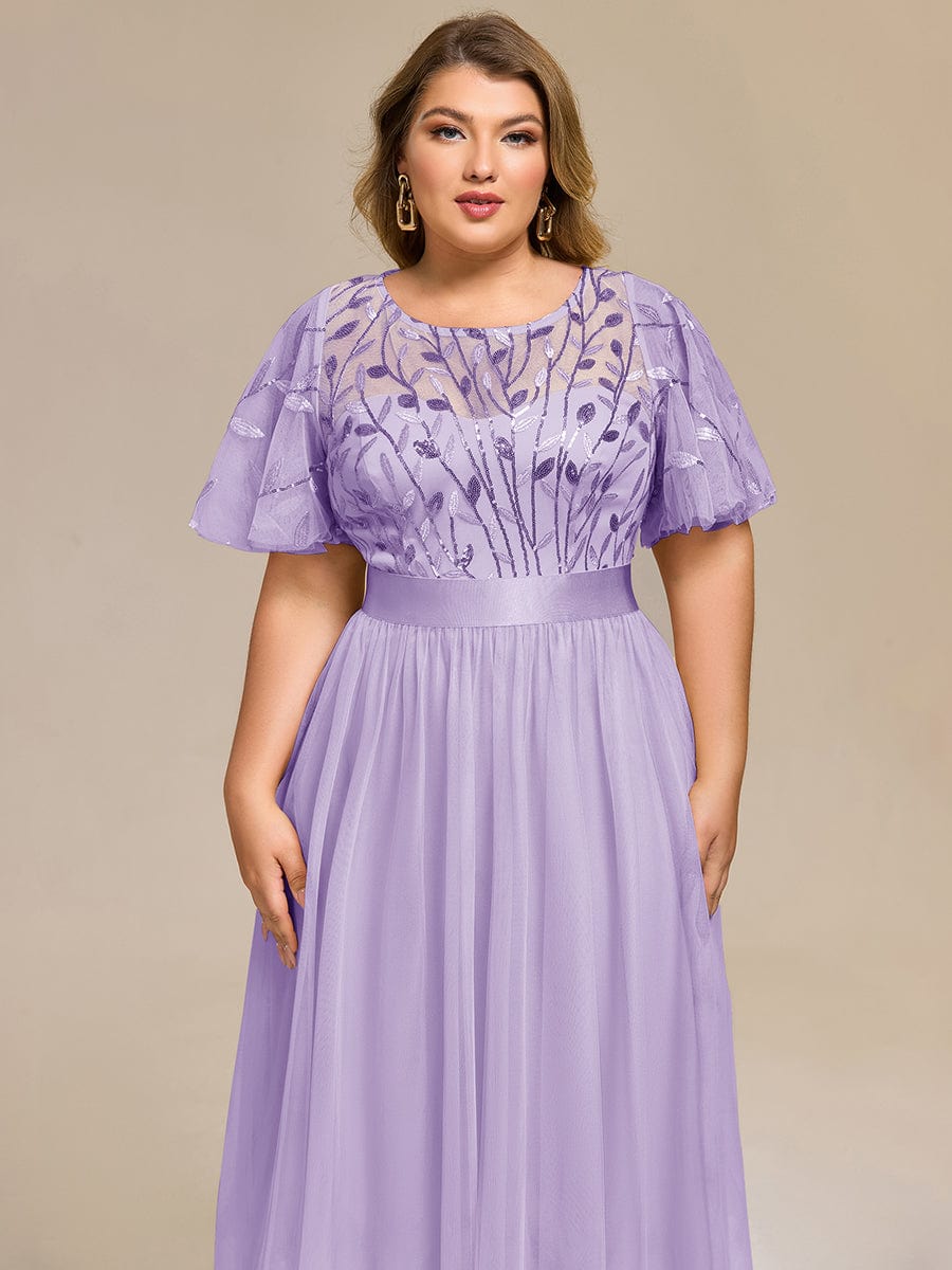 Robe d'invitée de mariage mi-longue à paillettes et feuilles #Couleur_Lavande
