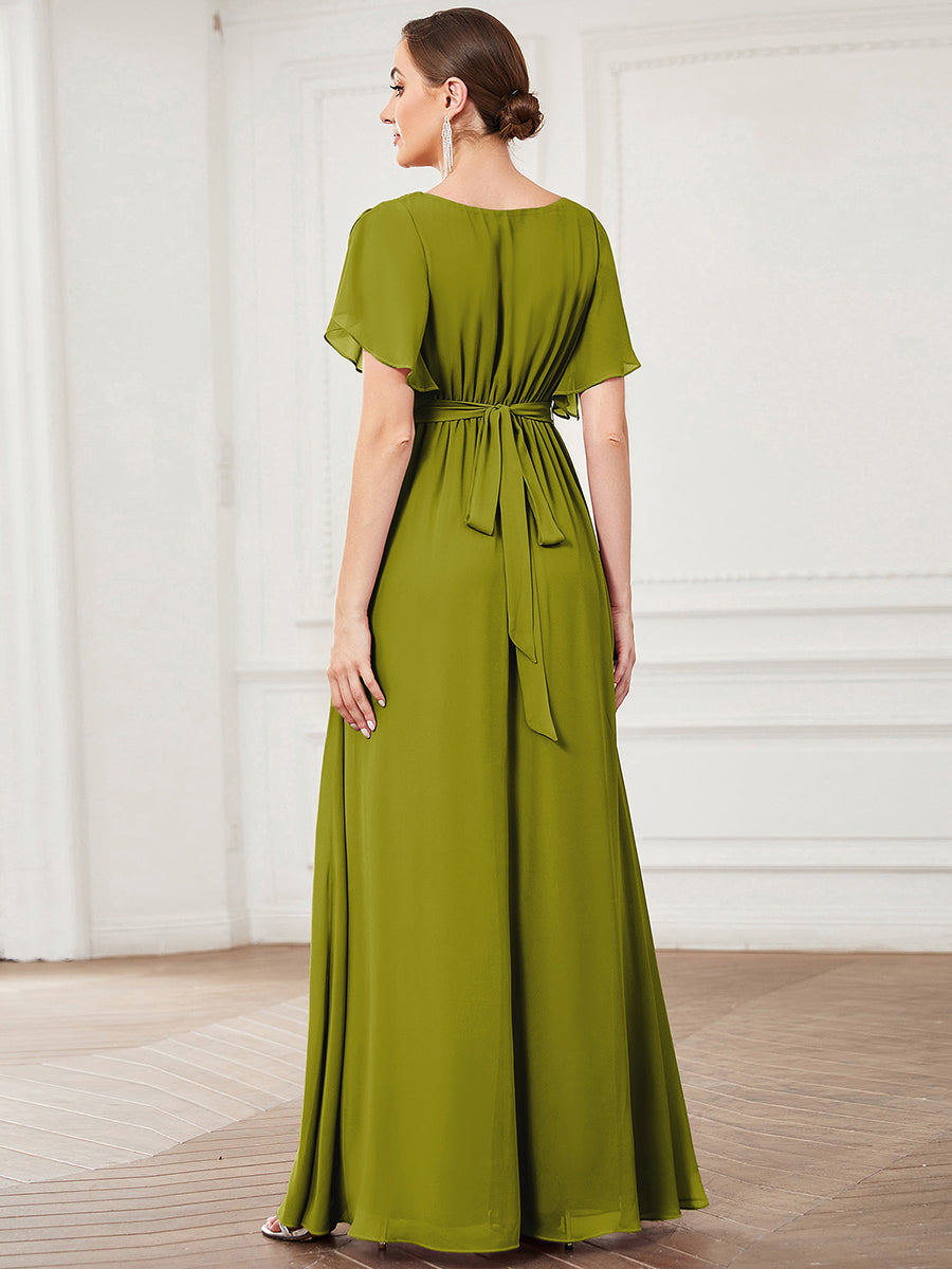 Robe de soirée en mousseline de soie longue de grande taille à encolureen V Maxi #Couleur_Citron