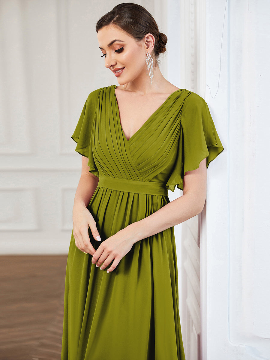 Robe de soirée en mousseline de soie longue de grande taille à encolureen V Maxi #Couleur_Citron