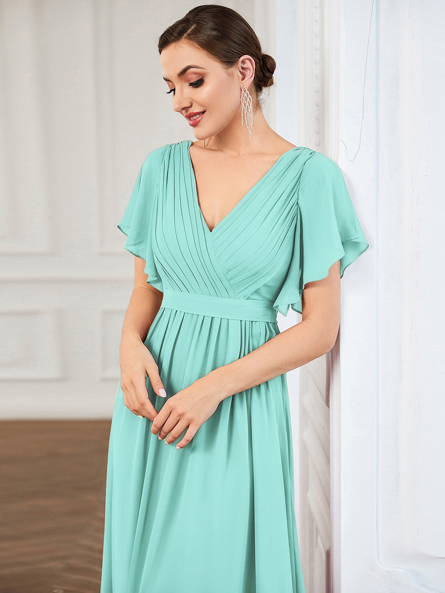 Robe de soirée en mousseline de soie longue de grande taille à encolureen V Maxi #Couleur_Bleu pastel