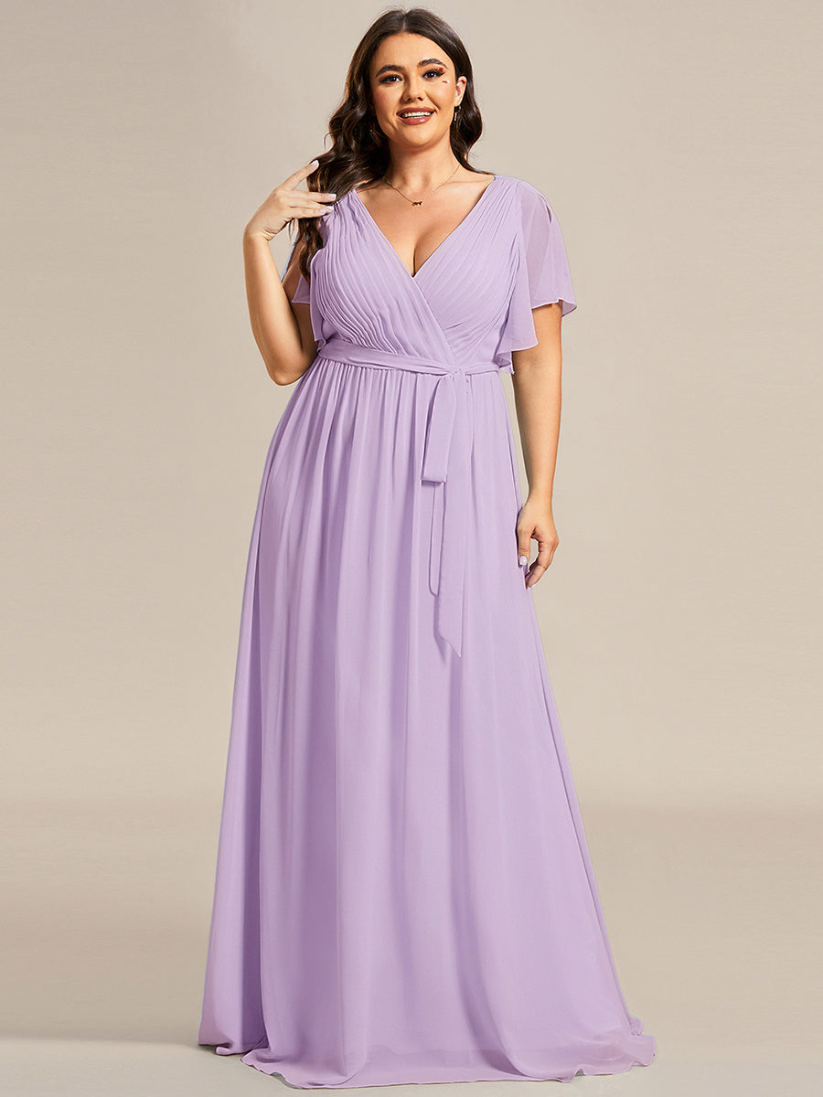 Robe de soirée en mousseline de soie longue de grande taille à encolureen V Maxi #Couleur_Lilas Givré