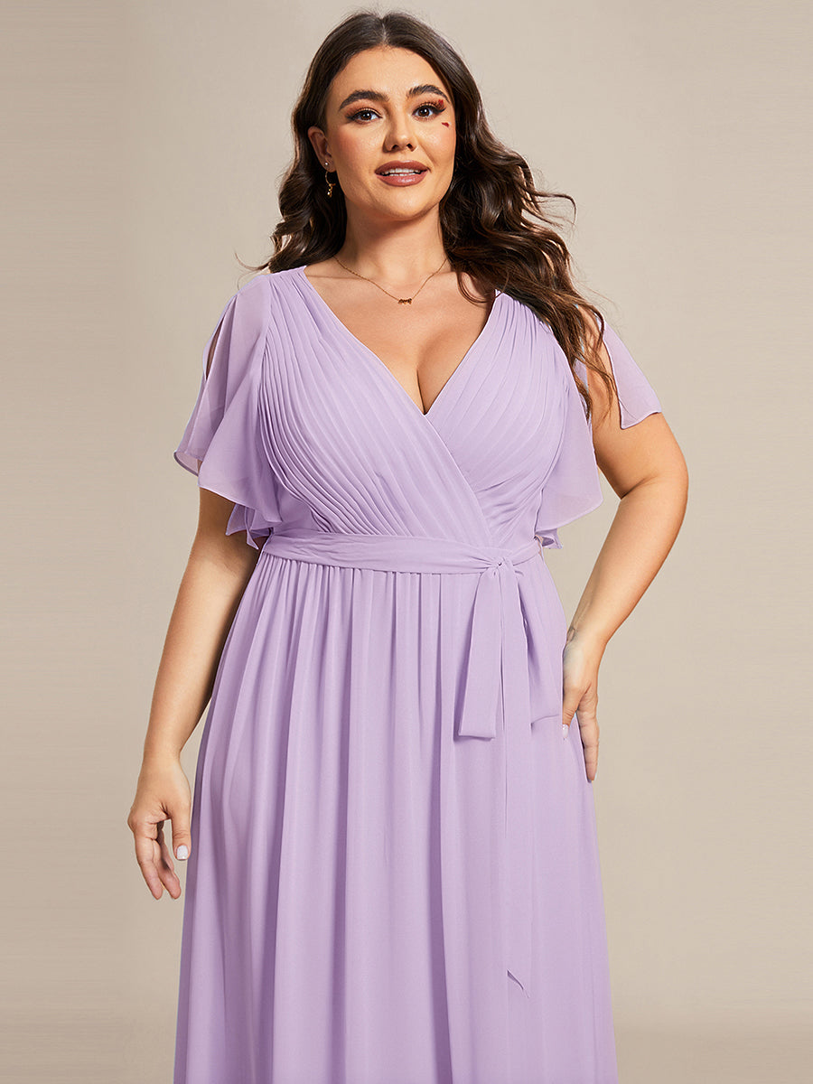 Robe de soirée en mousseline de soie longue de grande taille à encolureen V Maxi #Couleur_Lilas Givré