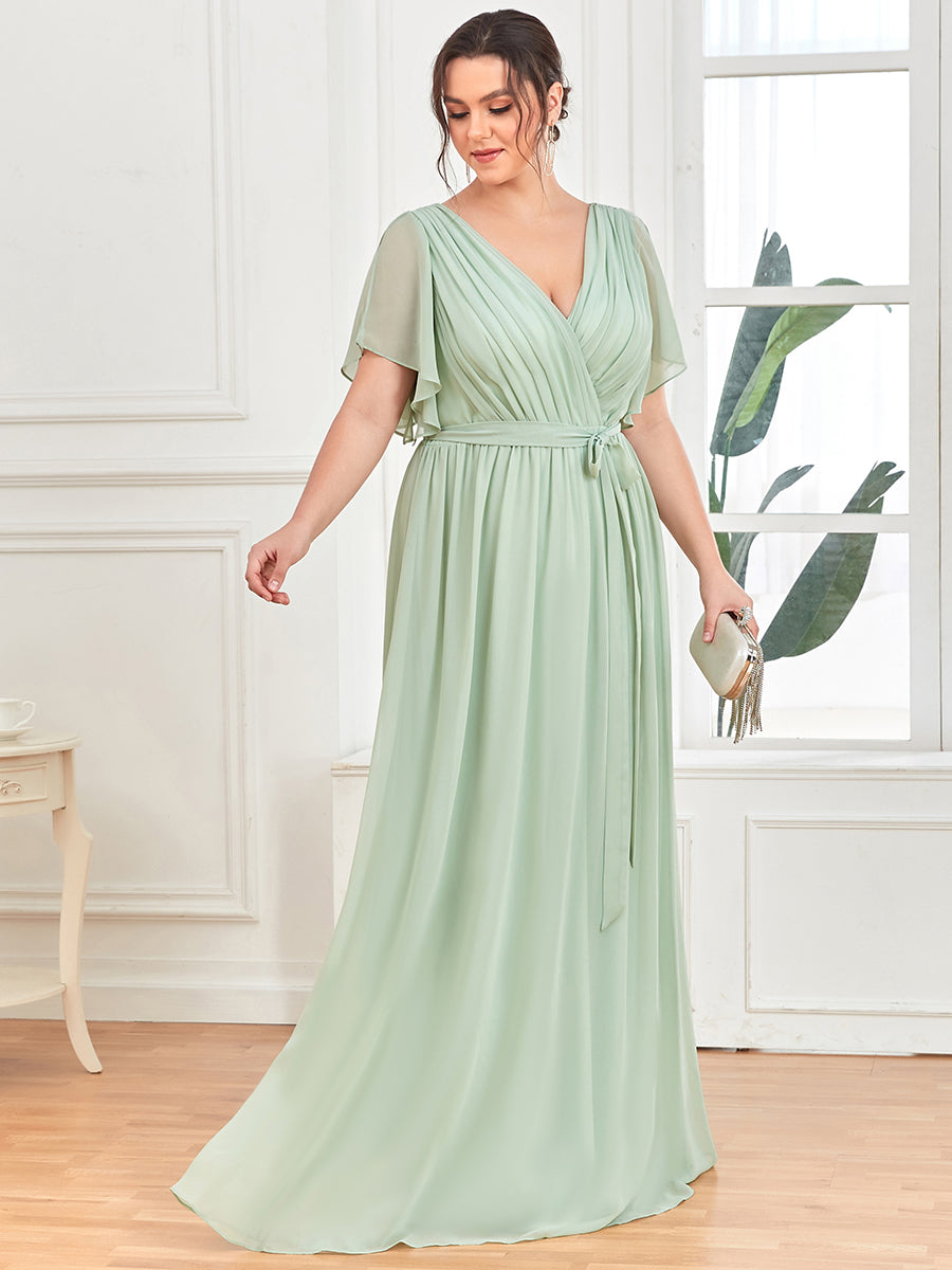 Robe mariage invitée en mousseline de soie à encolure en V et à manches flottantes #Couleur_Menthe Verte